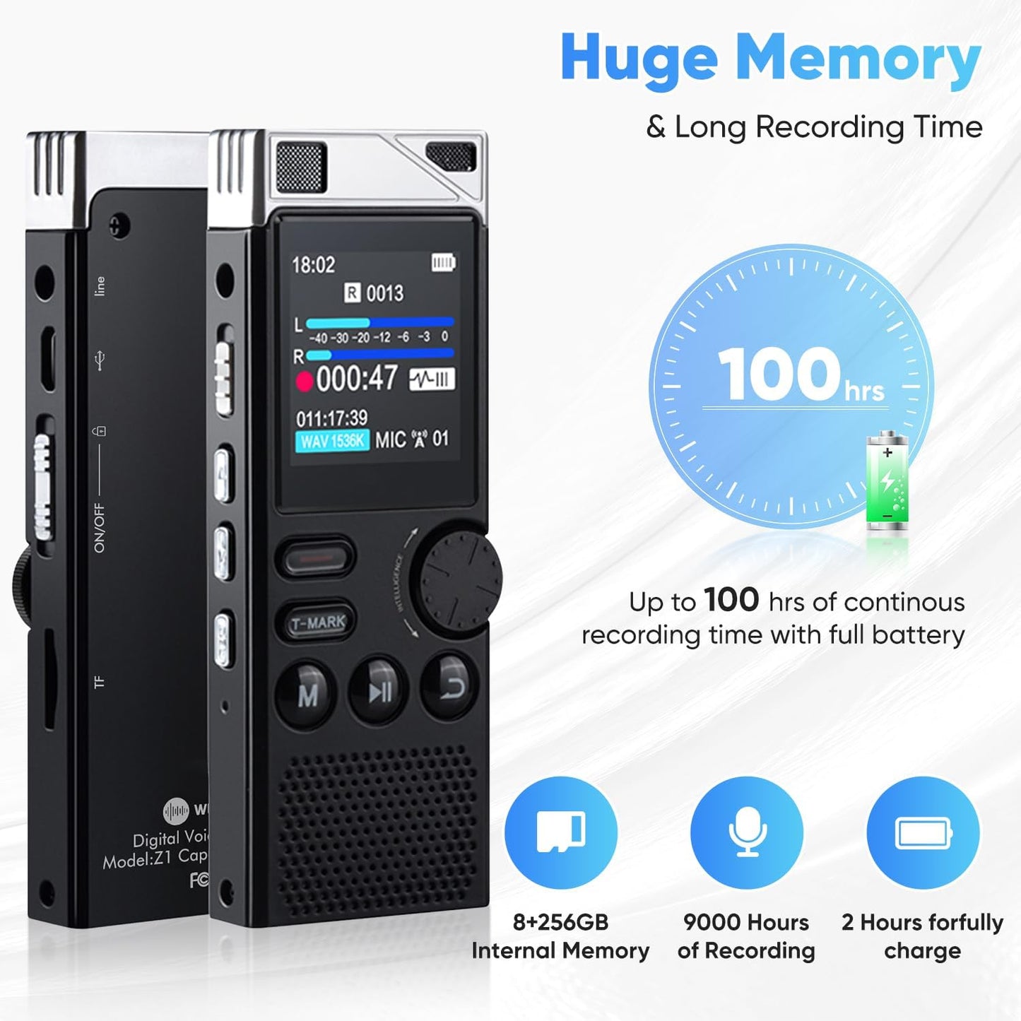 264GB Digital Voice Recorder,Professional Voice Activated Recorder for Lectures Meetings,18000 Hours voice recorder with playback,recording device, MP3 Player, Password Protection,audio recorder,Black