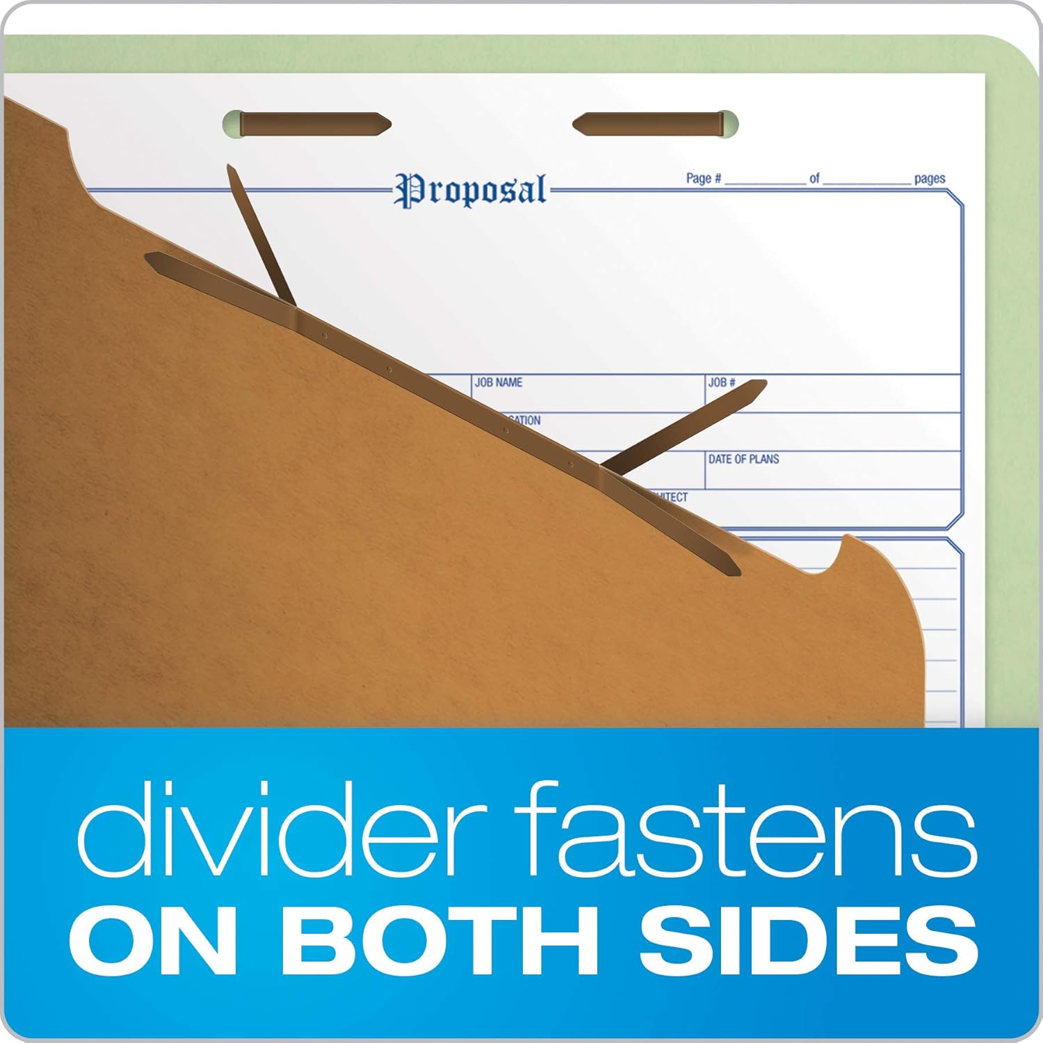 Pendaflex Recycled Classification File Folders, 1 Divider, 2" Embedded Fasteners, 2/5 Tab Cut, Legal Size, Light Green, Box of 10 (28776R)
