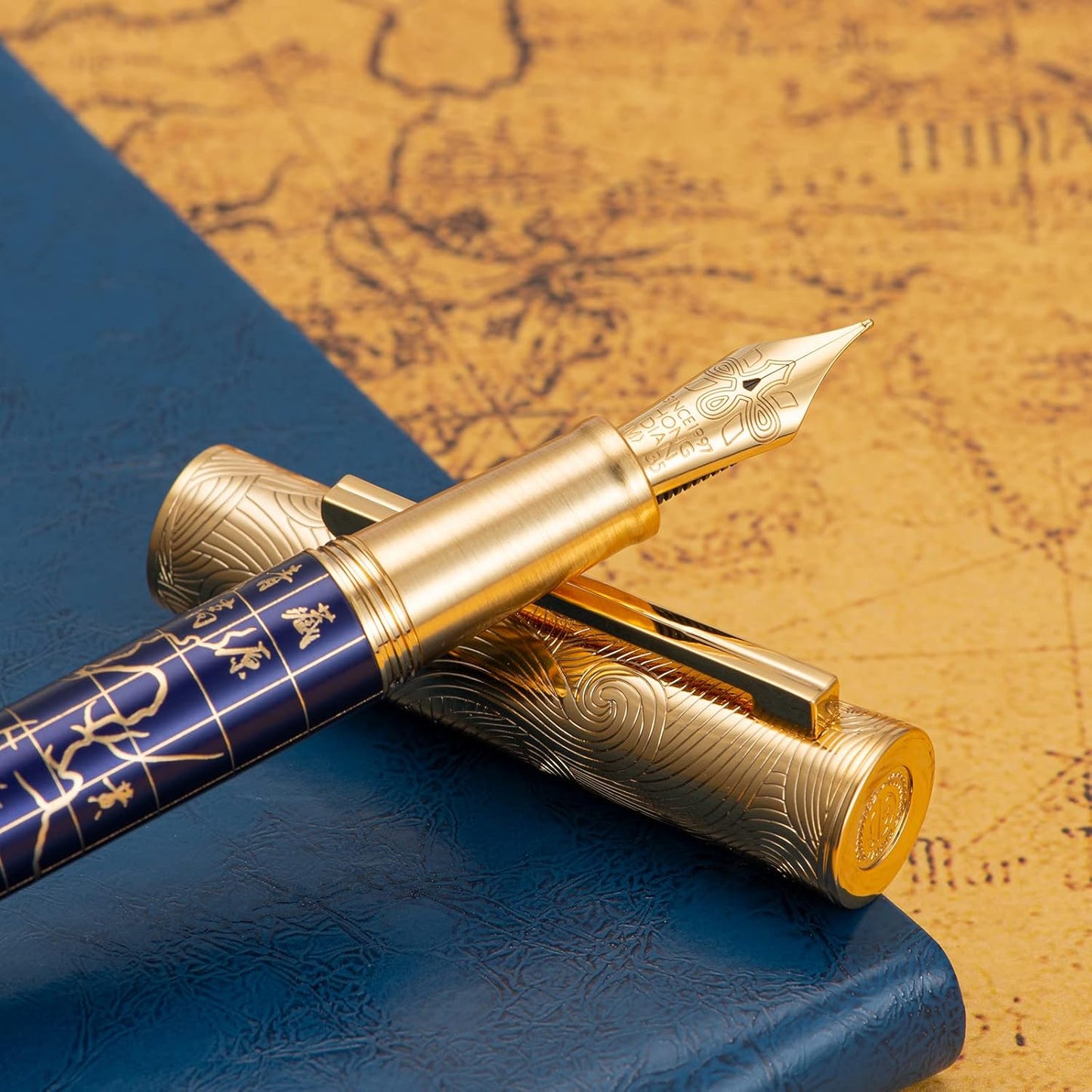 Hongdian 8041 Qinghai-Tibet Plateau Souvenir Fountain Pen, Iridum Medium Golden Nib with Metal Pen Box Set