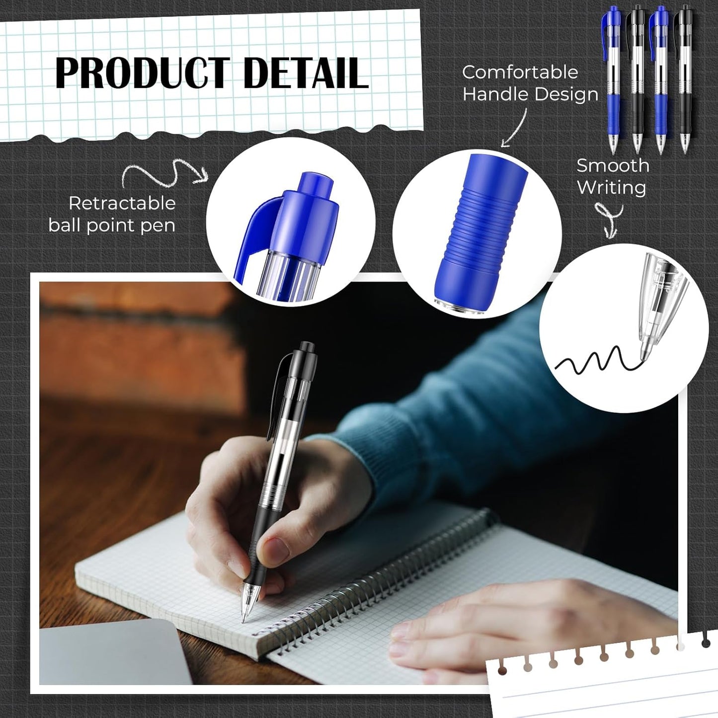 Fulmoon 100 Pcs Gel Ink Pens Retractable Ballpoint Medium Point 1.0 mm Ballpoint Smooth Writing Click Pens for Journal Writing Office Home(Black and Blue Ink)