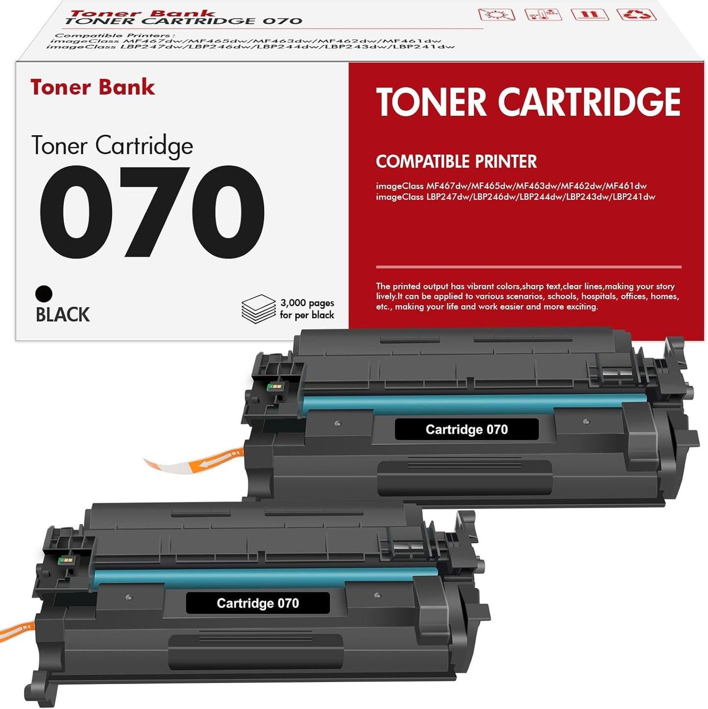 070 Toner Cartridge Black 2 Pack Compatible for Canon 070 Toner Cartridge 070H CRG070 CRG-070 CRG-070H CRG070H for Canon imageCLASS MF465 MF462 LBP247 LBP246 Printer Ink