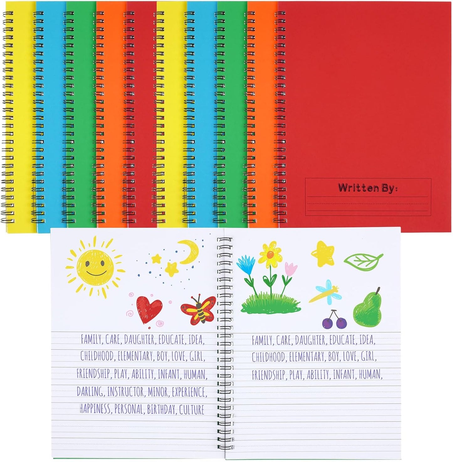 Henoyso 10 Pcs 100/50 Sheets Primary Composition Notebook K-2 Bulk Spiral Primary Journal Drawing Handwriting Practice for Kids Kindergarten 1st 2nd Back to School Supplies (Bright Color,50 Sheets)