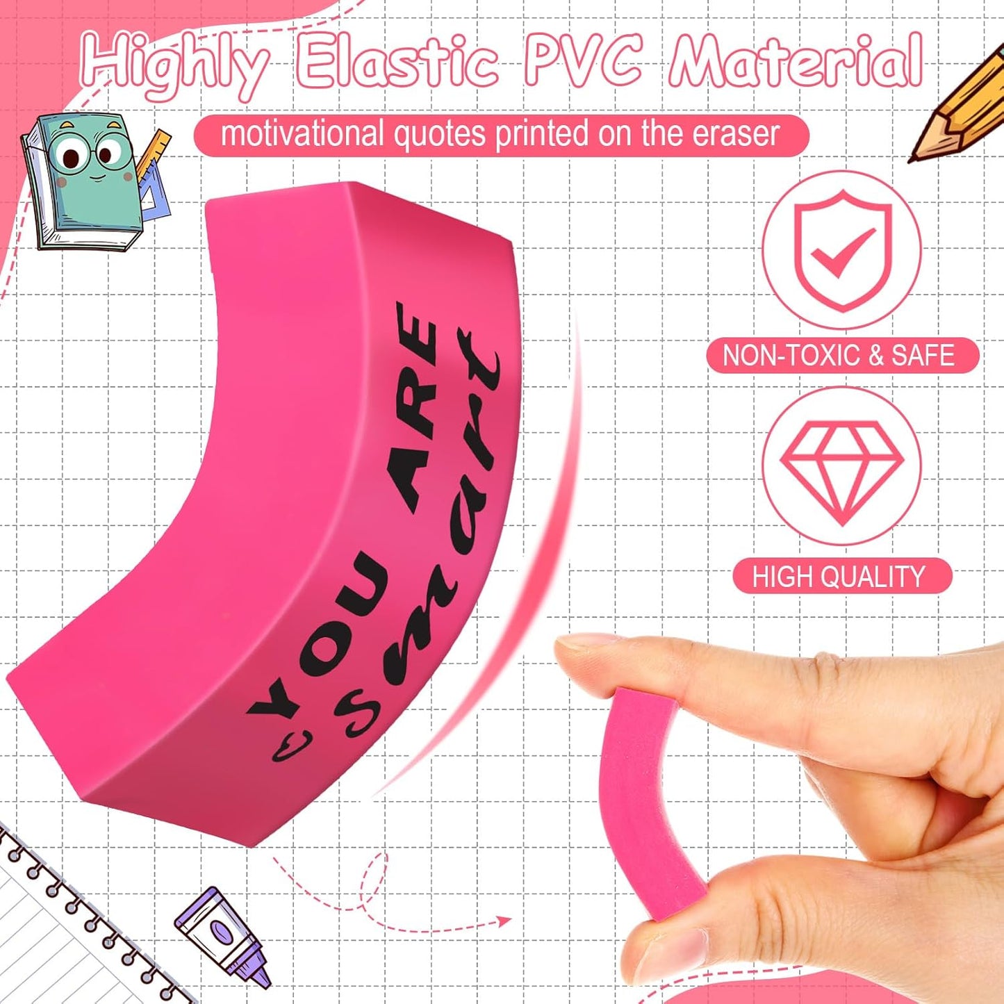 180 Pcs Inspirational Erasers for Kids Christian Pencil Erasers Bulk, Back-to-School Gifts Motivational and Cute Supplies for Students Classrooms, Drawing (Multicolor,Motivational)