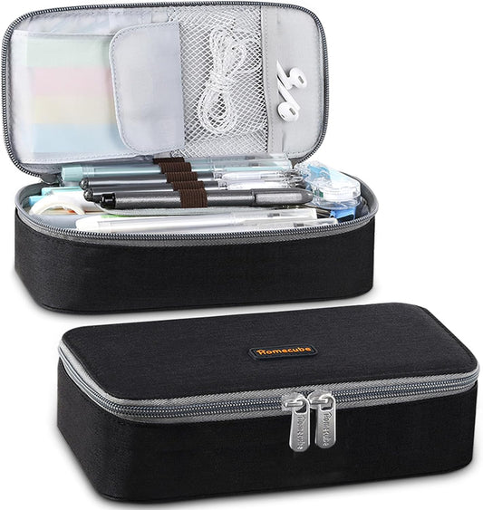 Homecube Capacious Pencil Case Marker Holder Pouch Desk Organizer Big Pencil Bag with Zipper Large Storage Box for College Middle School Office Supplies Stationery - Black