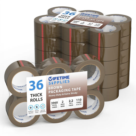 36 Rolls [Upgraded] 2" Brown Premium Packing Tape, 110 Yards, 2.2 mil, Heavy Duty Packaging Tape for Shipping, Moving, Sealing - Stronger & Thicker