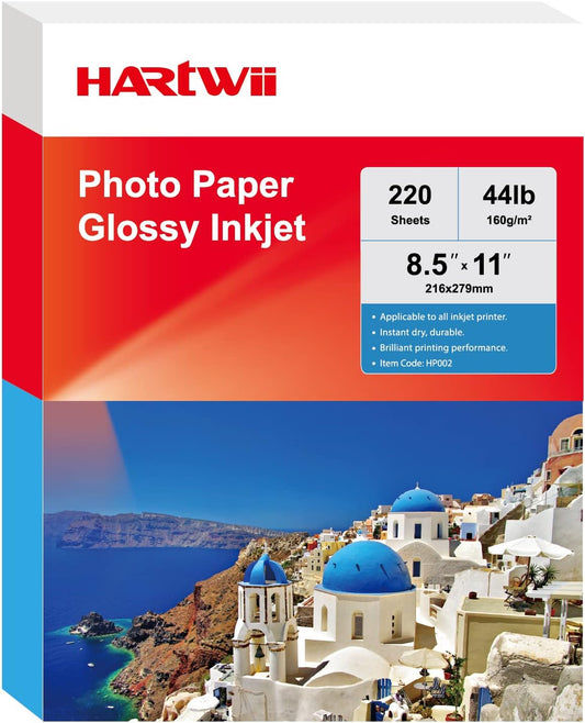 220 Sheets Photo Paper Glossy Inkjet 8.5x11 44lb 160Gsm A4 Letter Size Suitable for All Dye Ink Printers