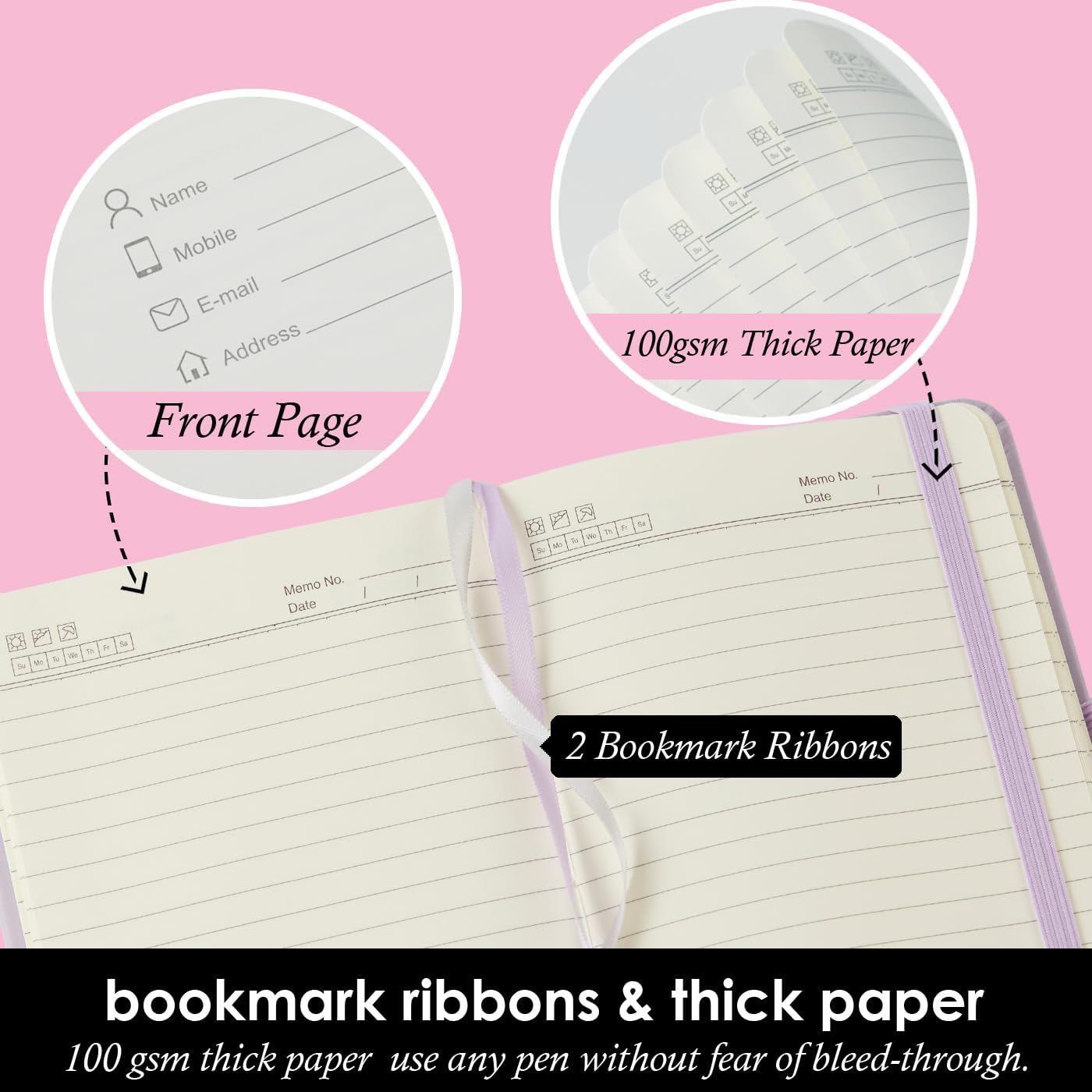 3 Pack Small Notebook Journal with Pen, A6 Mini Pocket Size Notepad Journal Notebook for Women/Men Work, Cute Note Book Note pads, 3.7" x 5.7", Leather, Pink, Purple, Green