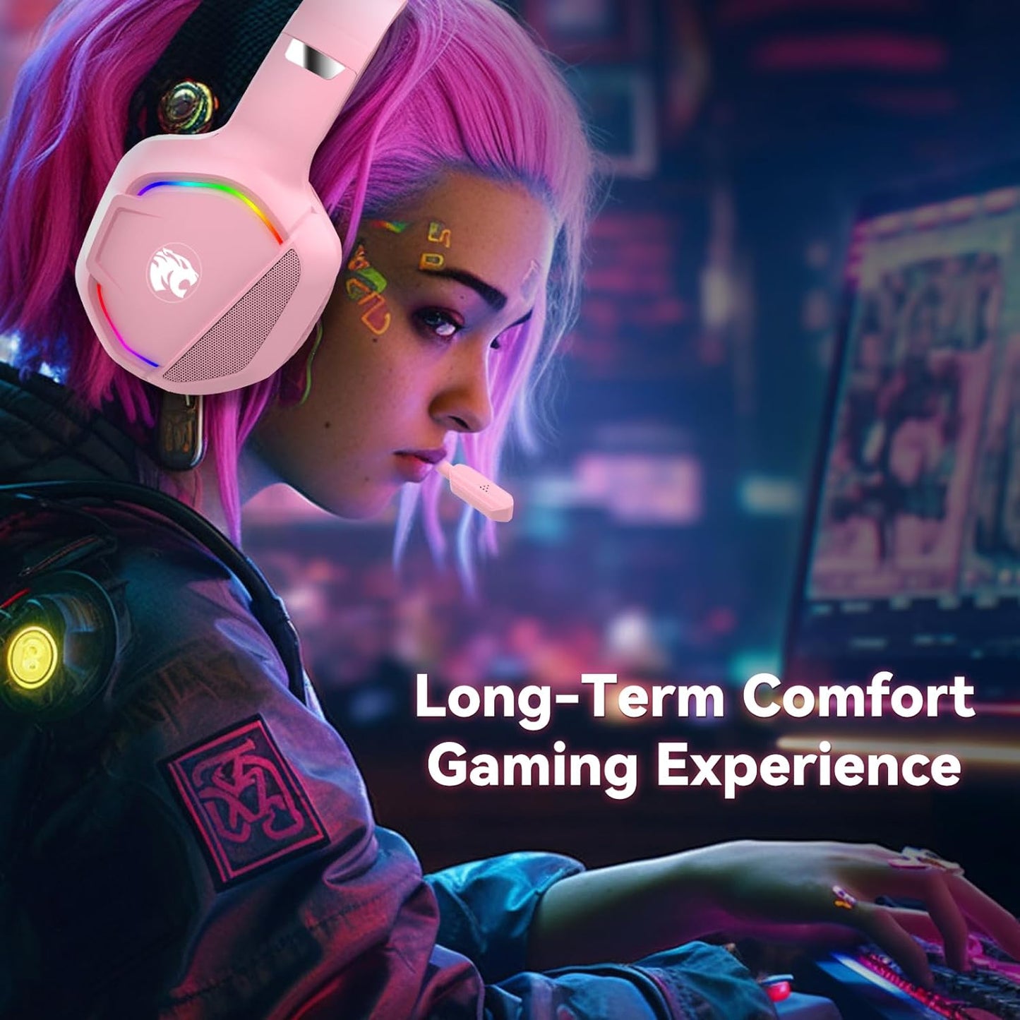 Gaming Headset with Microphone for Pc, Xbox One Series X/s, Ps4, Ps5, Switch, Stereo Wired Noise Cancelling Over-Ear Headphones with Mic, RGB, for Computer, Laptop, Mac, Nintendo, Gamer (Pink)