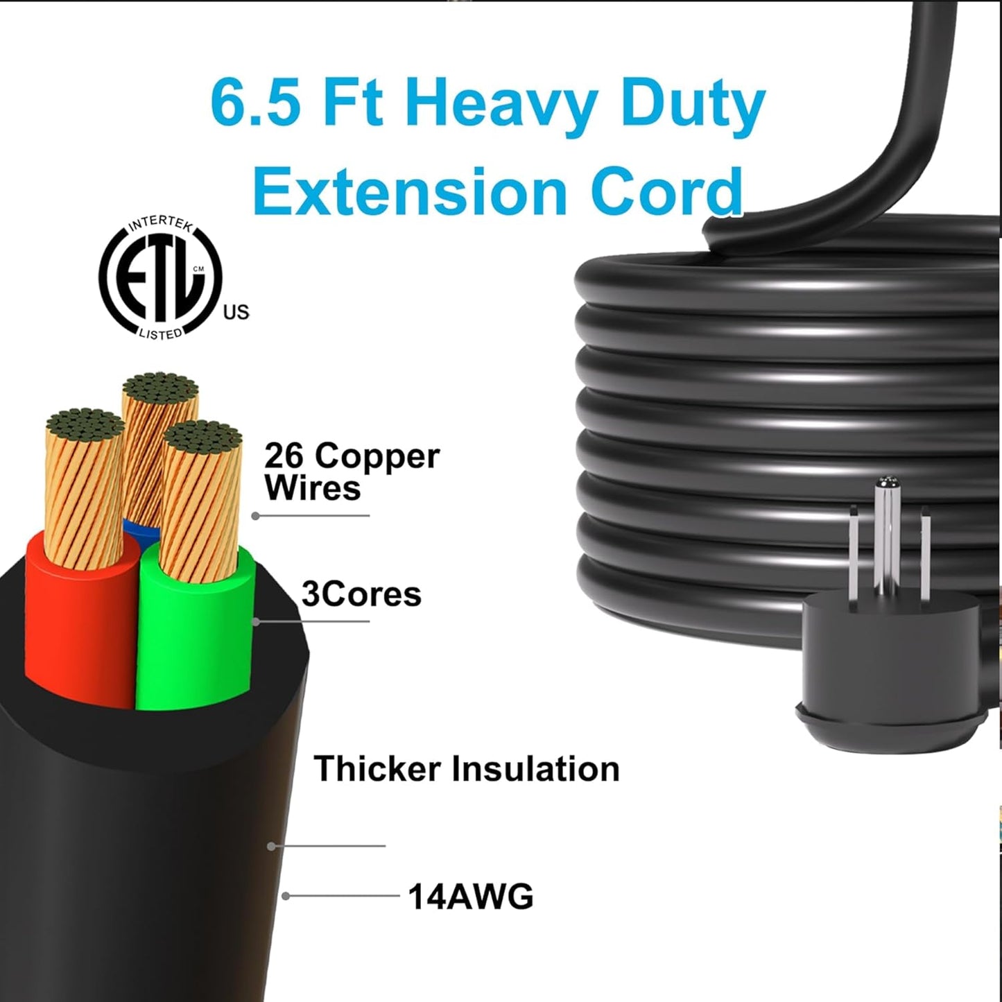 Heavy Duty Surge Protector Power Strip - 25 AC Outlets, 6 USB Ports, 4000J Protection, 6.5ft 14AWG Extension Cord, Flat Plug, Mountable,ETL Listed
