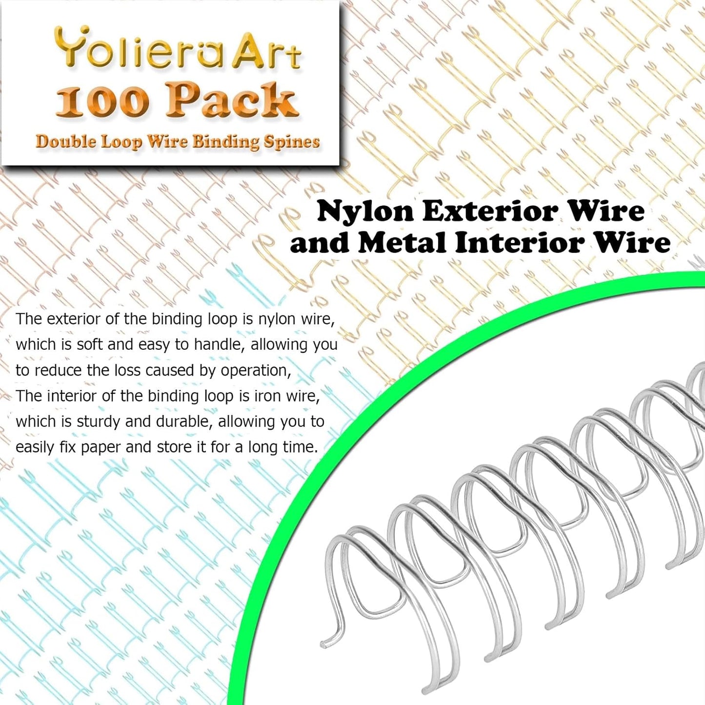 100 Pack Double Loop Wire Binding Spines, YolieraArt Wire Binding Spines, 5/16 Inch Binding Wire for Letter Size (5/16 Inch (40 Sheet Capacity), 100P, 3:1 Pitch, Silver)