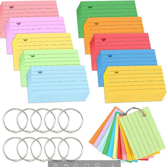 1000 Pcs Index Cards 2.91 x 2.01 Inch Color Flash Cards with Rings, Heavy Note Cards, Punched Ruled Index Cards for Studying, Office and Home, 10 Colors