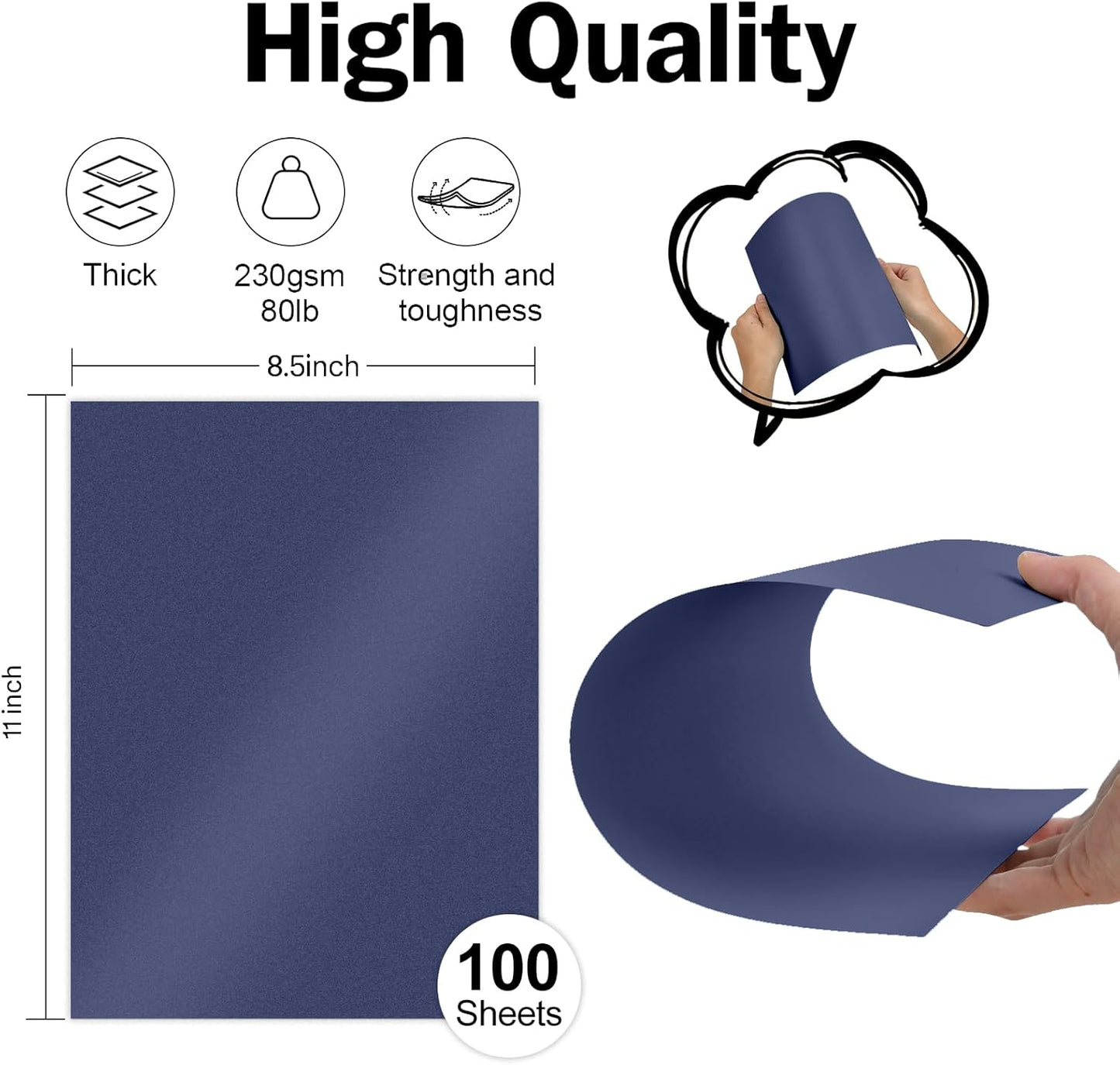 100 Sheets Navy Blue Shimmer Cardstock 8.5 x 11 Blue Paper, Goefun 80lb Card Stock Printer Paper for Christmas, Invitations, Certificates, Crafts, Wedding