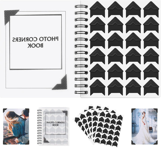 GOONAVI 15 Sheets 360 PCS Black Acid-Free Photo Corners Notebook, Self-Adhesive Photo Corners for DIY Photo Album Journal, Photo Corner Stickers for Trip Journal Memory Book