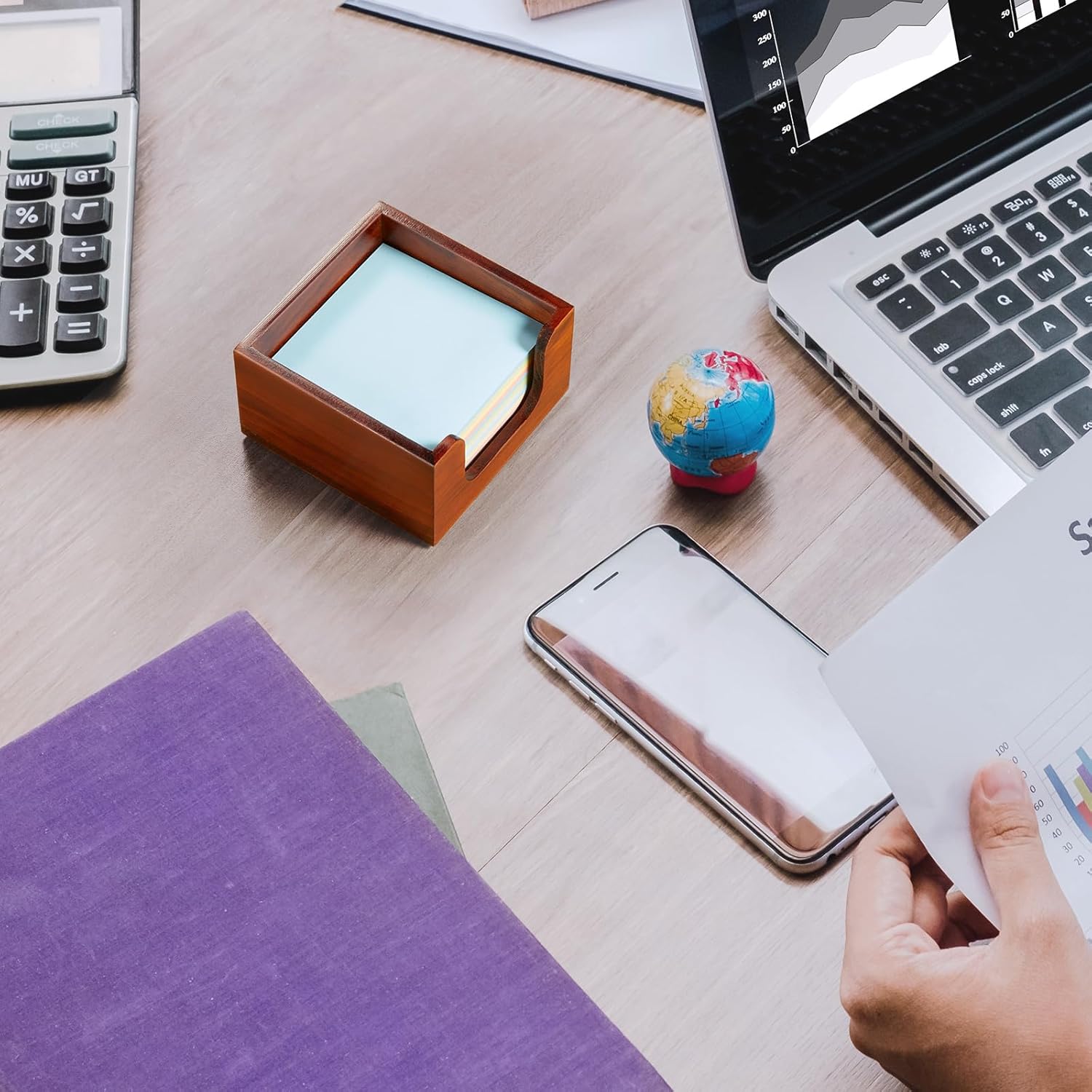 Wooden Sticky Note Holder, Post It Note Dispenser for Office Desk Accessories, Self Stick Note Pad Holder, Memo Pad Holder Dispenser Organizer for School Office Desk Supplies, Red Brown