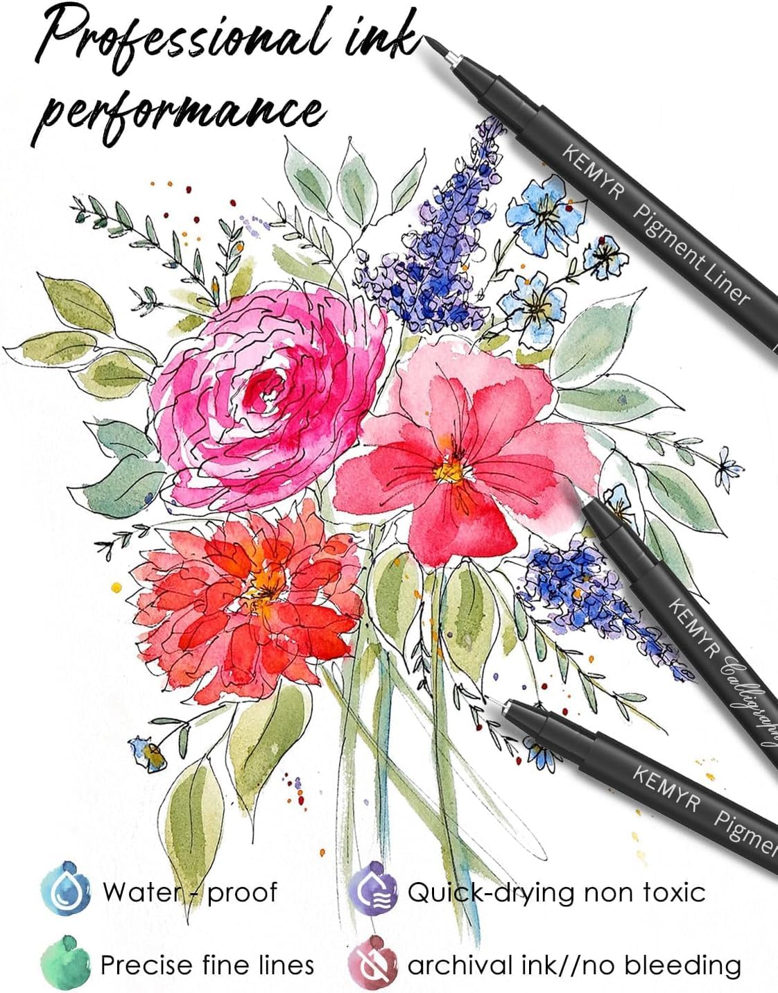 4 Micro Fine liner Drawing Art Pens Calligraphy Pens: E3.0 Size Black Art supplies Waterproof Archival Black Ink Markers For Artists,Use for Professional Watercolor,Sketching