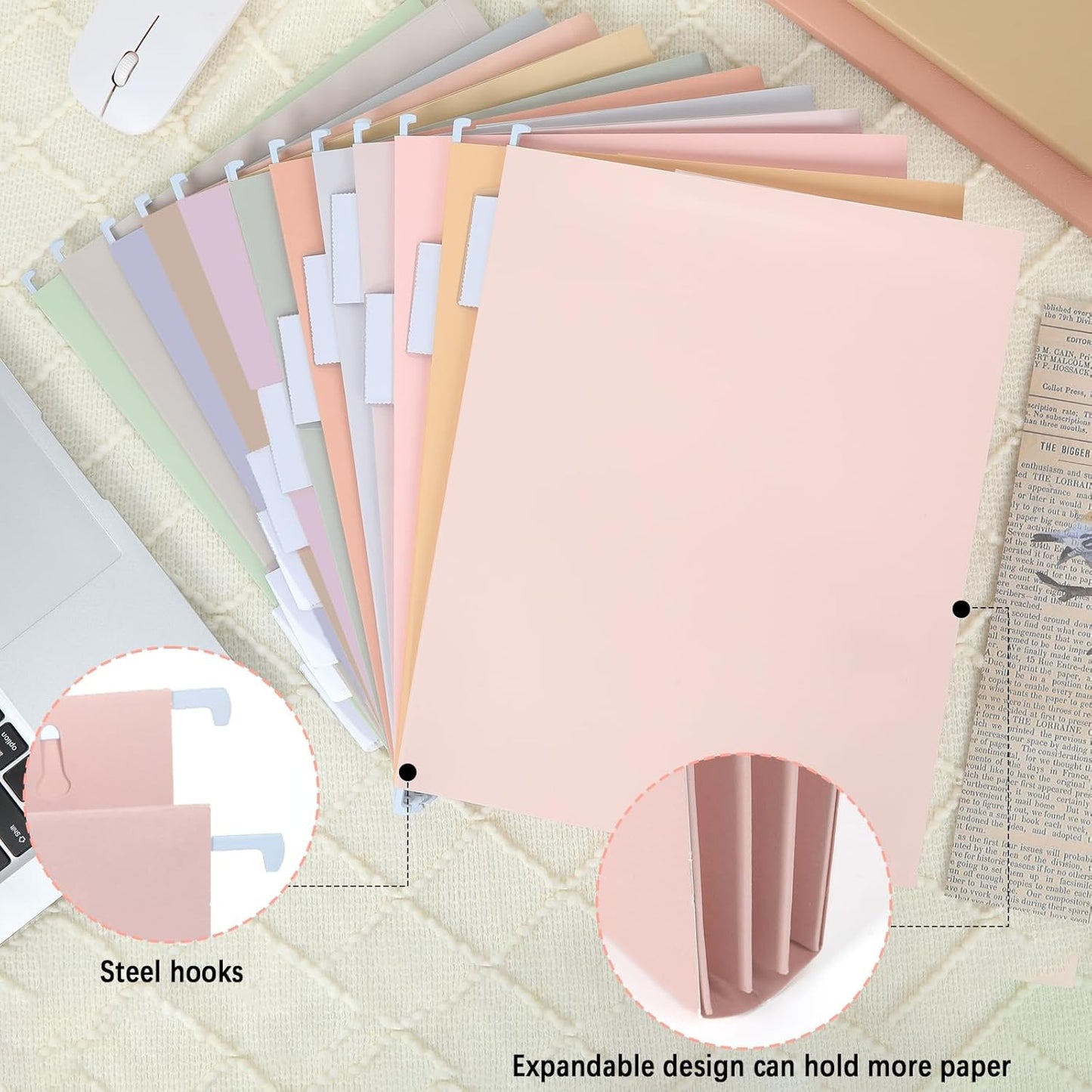 gisgfim 24 Pack Pastel Expanding Hanging File Folders Letter Size Insertable 1/5 Cut Tabs for Filing Cabinets Extra Capacity File Folders Hanging Organizer for Desk Home Office School(Pastel)