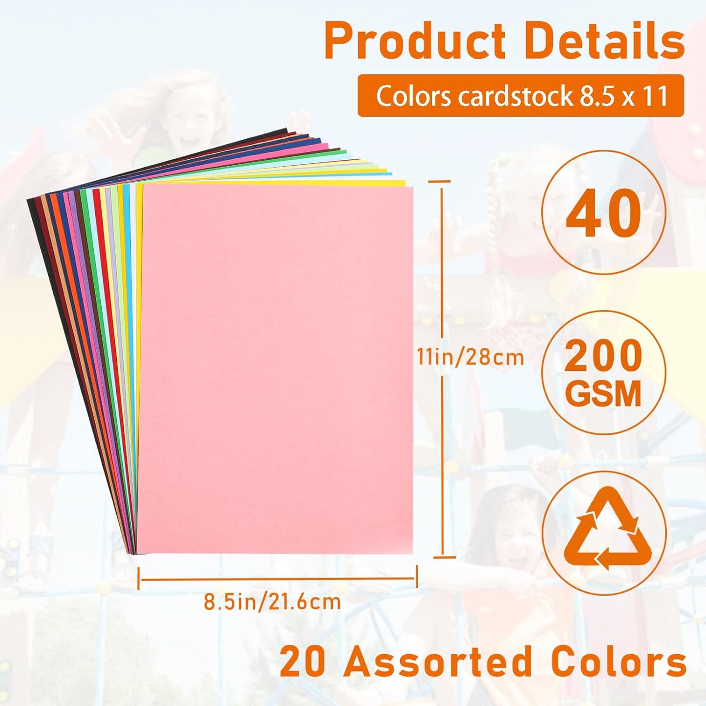 40 Sheets Colored Cardstock 8.5 x 11 Craft Paper, 20 Assorted Colors 75lb Thick Construction Paper Card Stock for DIY Making Cards, Wedding Invitations, School, Memus, Birthday Decorations
