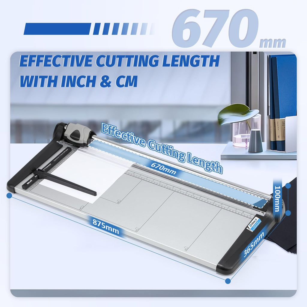 Rotary Paper Trimmer, 15 Sheets Heavy Duty Paper Trimmer, 670mm(26.37") Cutting Length, Commercial Grade Rotary Paper Cutter for Home/Office/School, Black & Silver