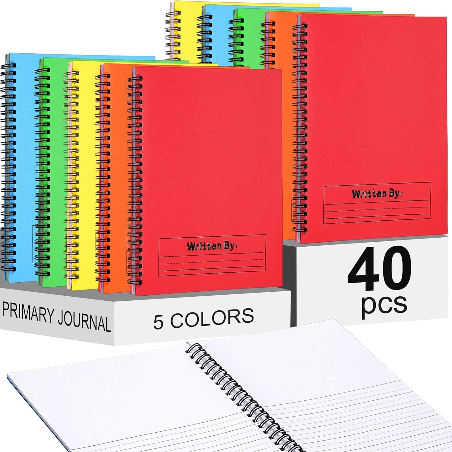 Henoyso 40 Pcs 100/50 Sheets Primary Composition Notebook K-2 Bulk Spiral Primary Journal Drawing Handwriting Practice for Kids Kindergarten 1st 2nd Back to School Supplies (Bright Color,50 Sheets)