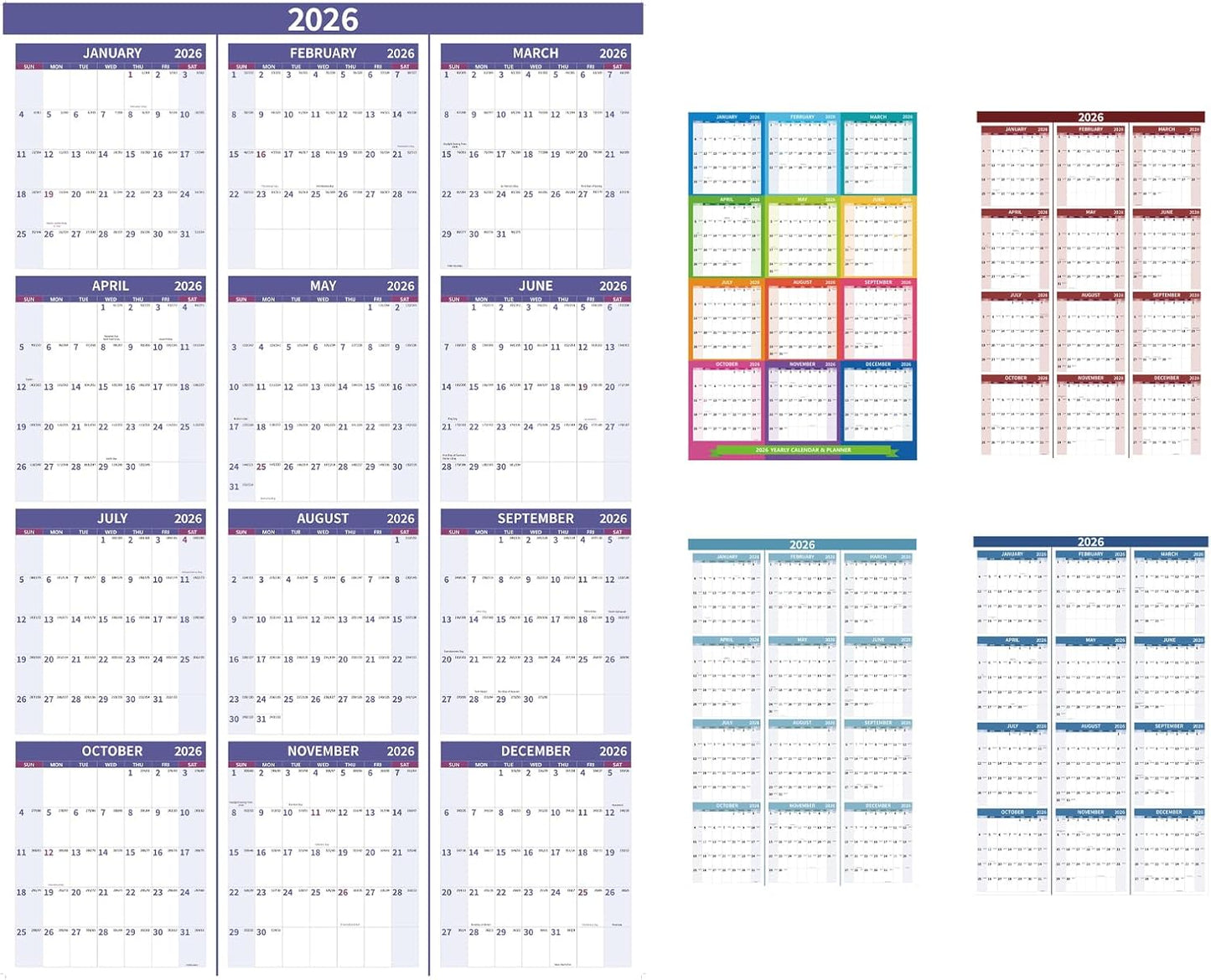 2026 Wall Calendar 34.8" x 22.8" Large Vertical Yearly Wall Hanging Calenda with Julian Date Thick Paper Calendar 12 Month Annual Wall Planner for Wall Office Fridge(Purple)