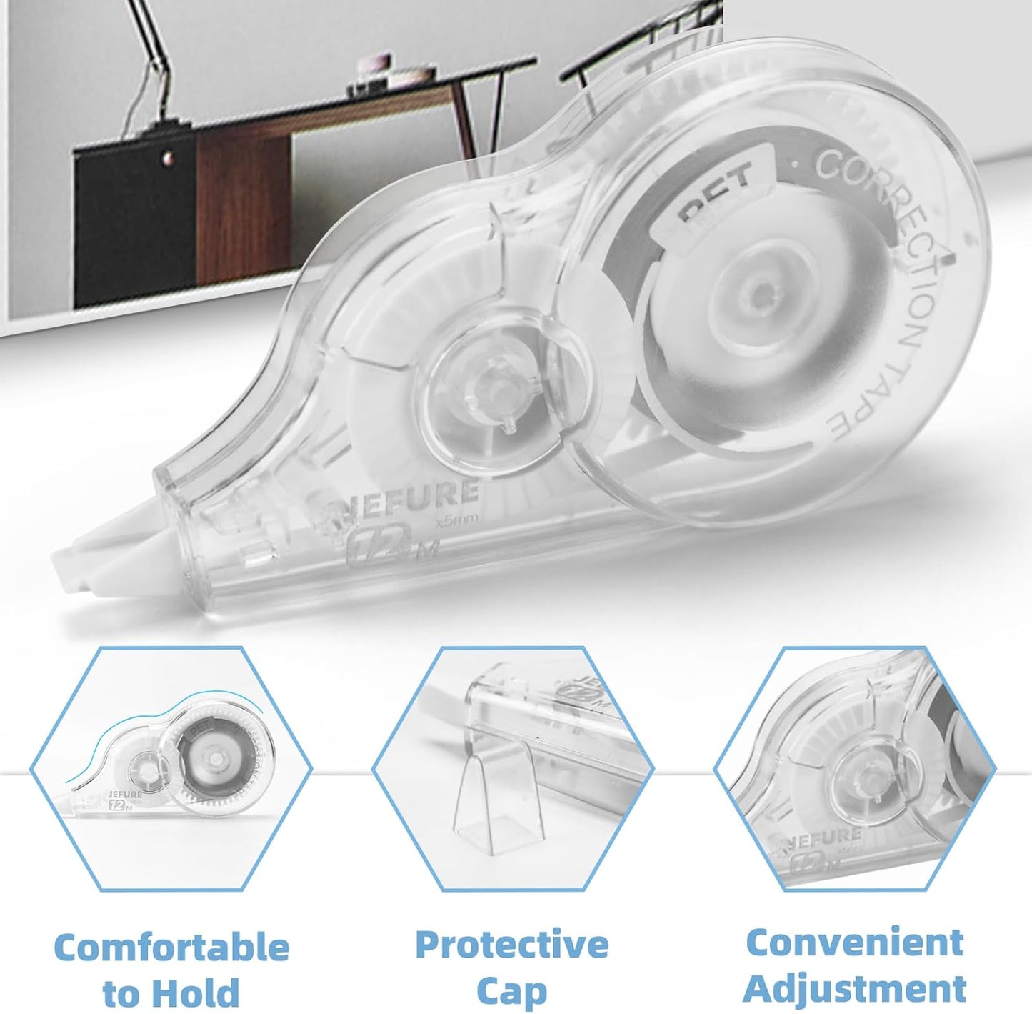 4 Pcs 39.4 Ft Correction Tape, Tear-Resistant Tape Bulk for School, Office, Note Taking, Journal (Tape Width 0.2 in, Clear)