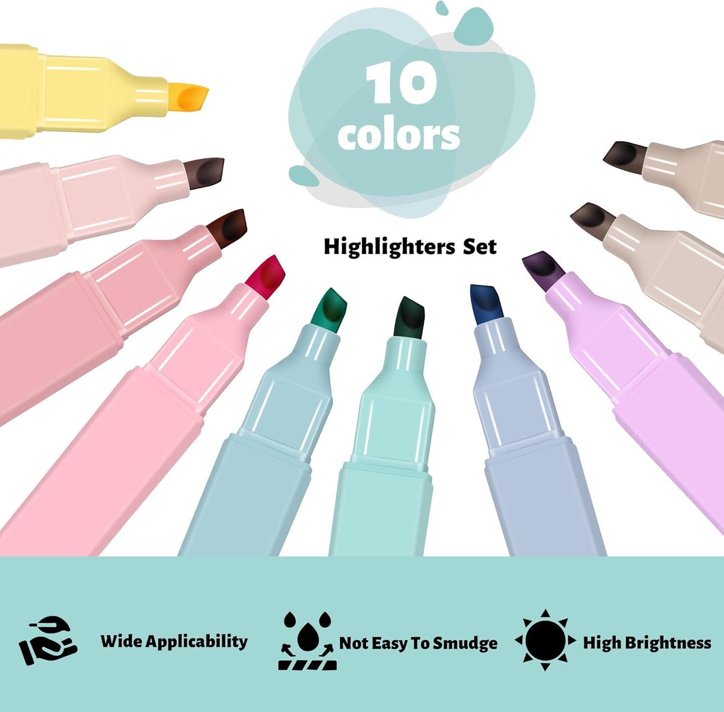 Highlighters, Aesthetic Cute Pastel Highlighters Set, 10 pcs, Chisel Tip, No Bleed Bible Highlighter Assorted Colors, Back to School Supplies