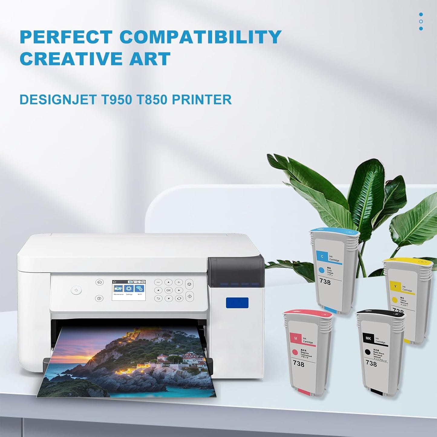 High Capacity 738 738XL Ink Cartridges 498N4A 498N6A 498N5A 498N7A Compatible with T950 T850 Printer Ink(4-Pack)