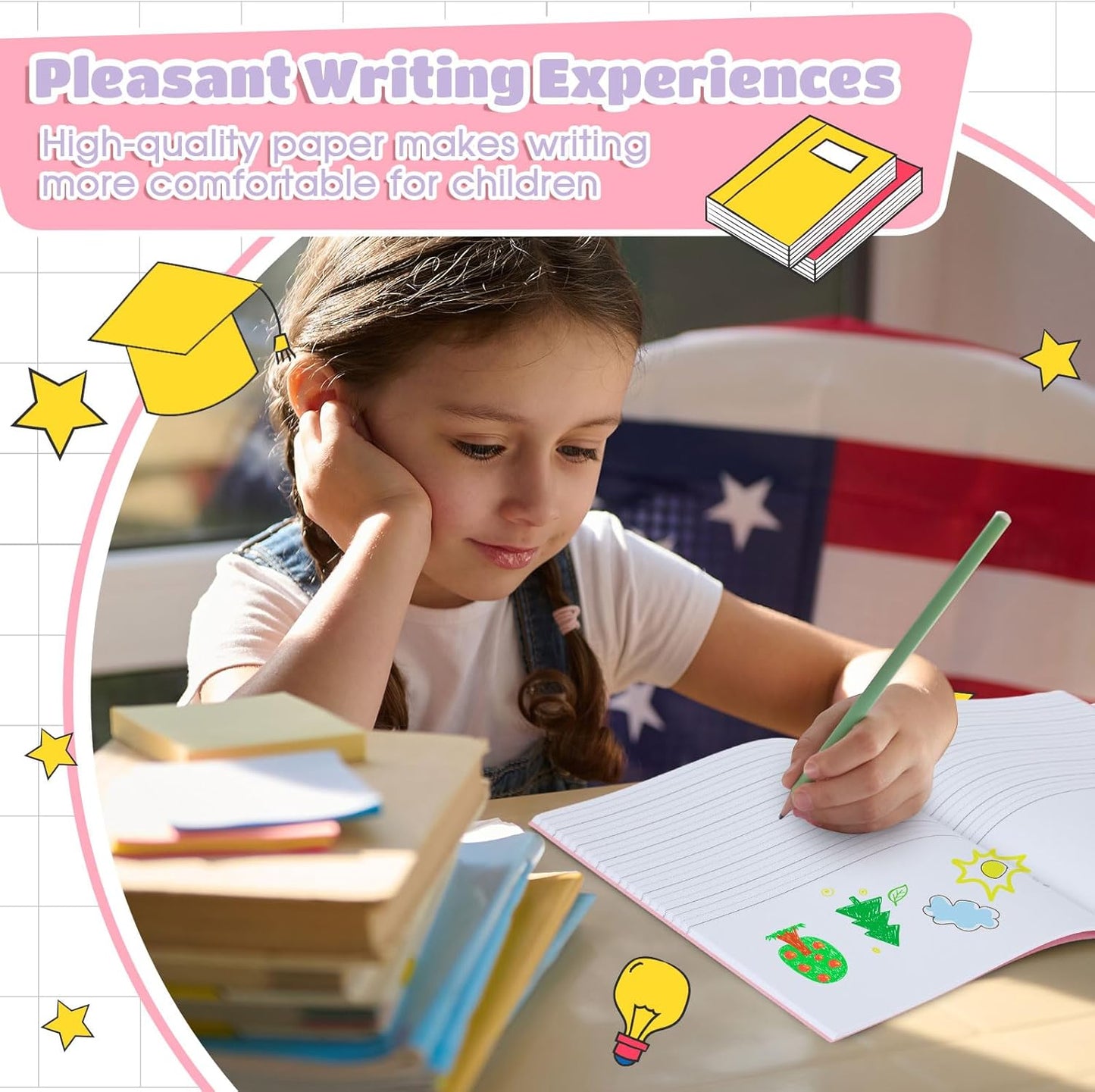 Henoyso 12 Pcs Primary Composition Notebook K-2 9 3/4 x 7 1/2 Inch Primary Journal, Back to School Supplies, Bulk Blank Writing Book for Kid to Write Draw Journal 60 Page Notebooks (Light Color)