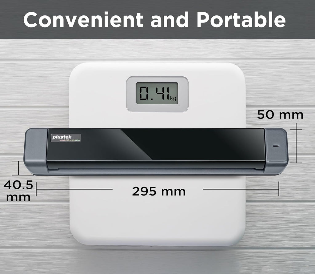Plustek Mobile Scanner S410 Plus - Portable Sheet-Fed Document Scanner - for Windows 7 / 8 / 10 / 11, Featuring Button-Free Scanning with Included OCR Software