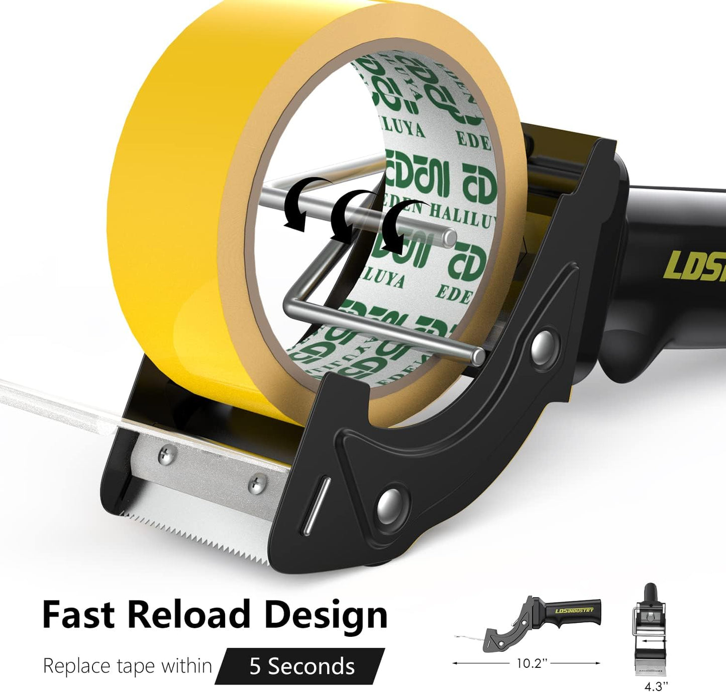 2 Pcs Rapid-Replace Packing Tape Dispenser Guns with Extra Blade, 2IN(50mm) Lightweight Ergonomic Industrial Handheld Heavy Duty Tape Cutter for Carton, Packaging and Box Sealing Black