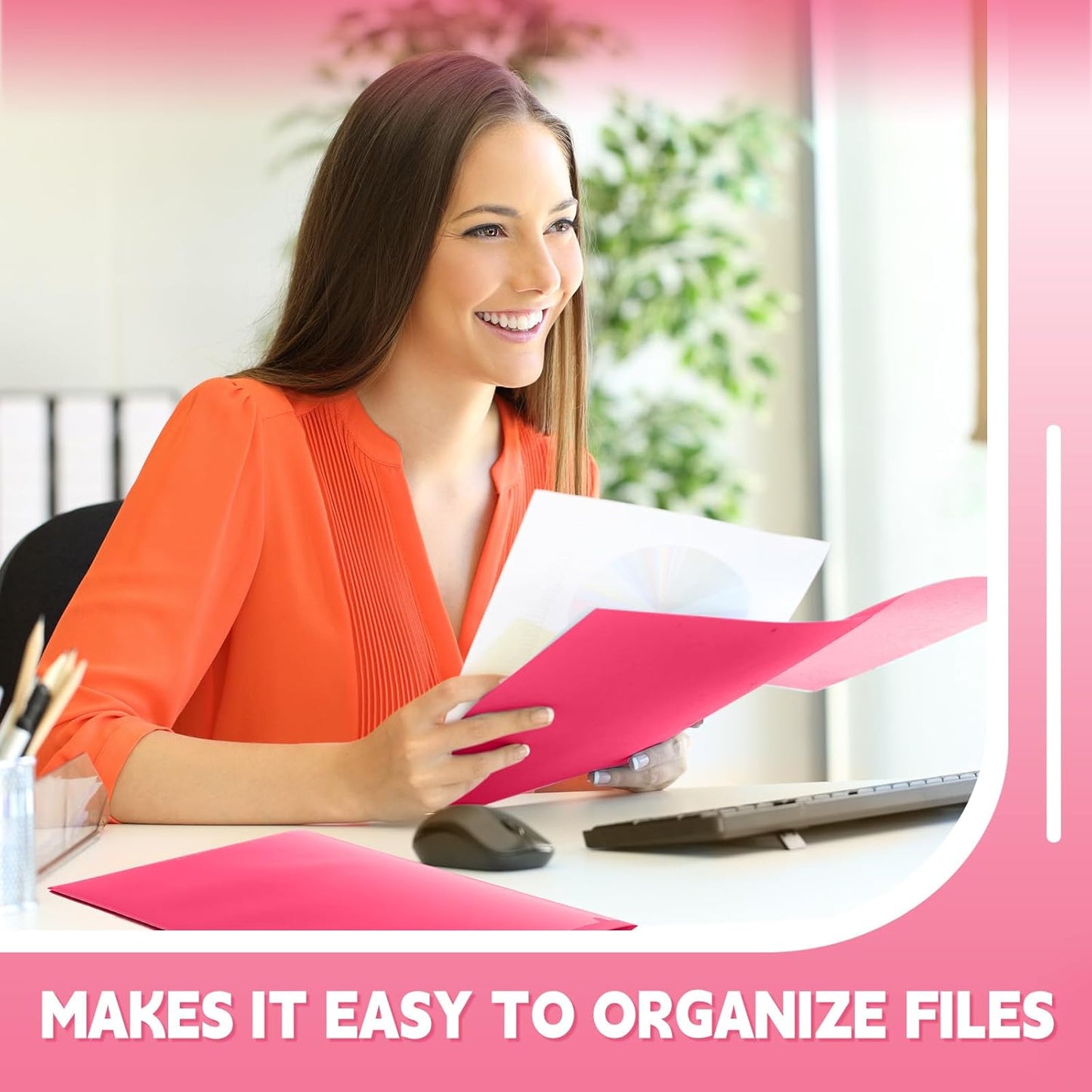 Gueevin 50 Pcs Plastic Folders with Pockets, Back to School Two Pocket Folder Fit Letter Size, Heavy Duty School Business Card Holder for Home Office, 11. 61 x 9. 45 Inches (Rose Pink)