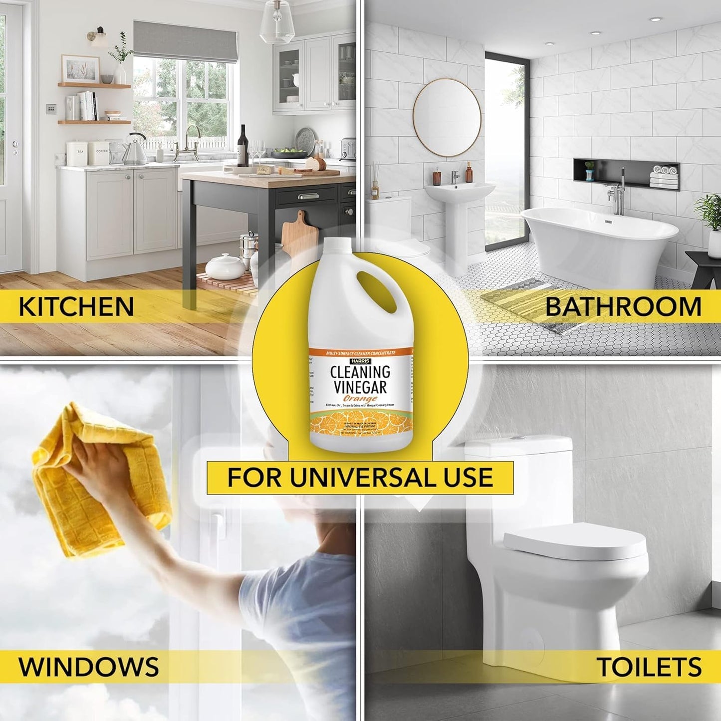 HARRIS Cleaning Vinegar All Purpose Household Surface Cleaner, 128oz (Orange) with Easy Pour Funnel Included