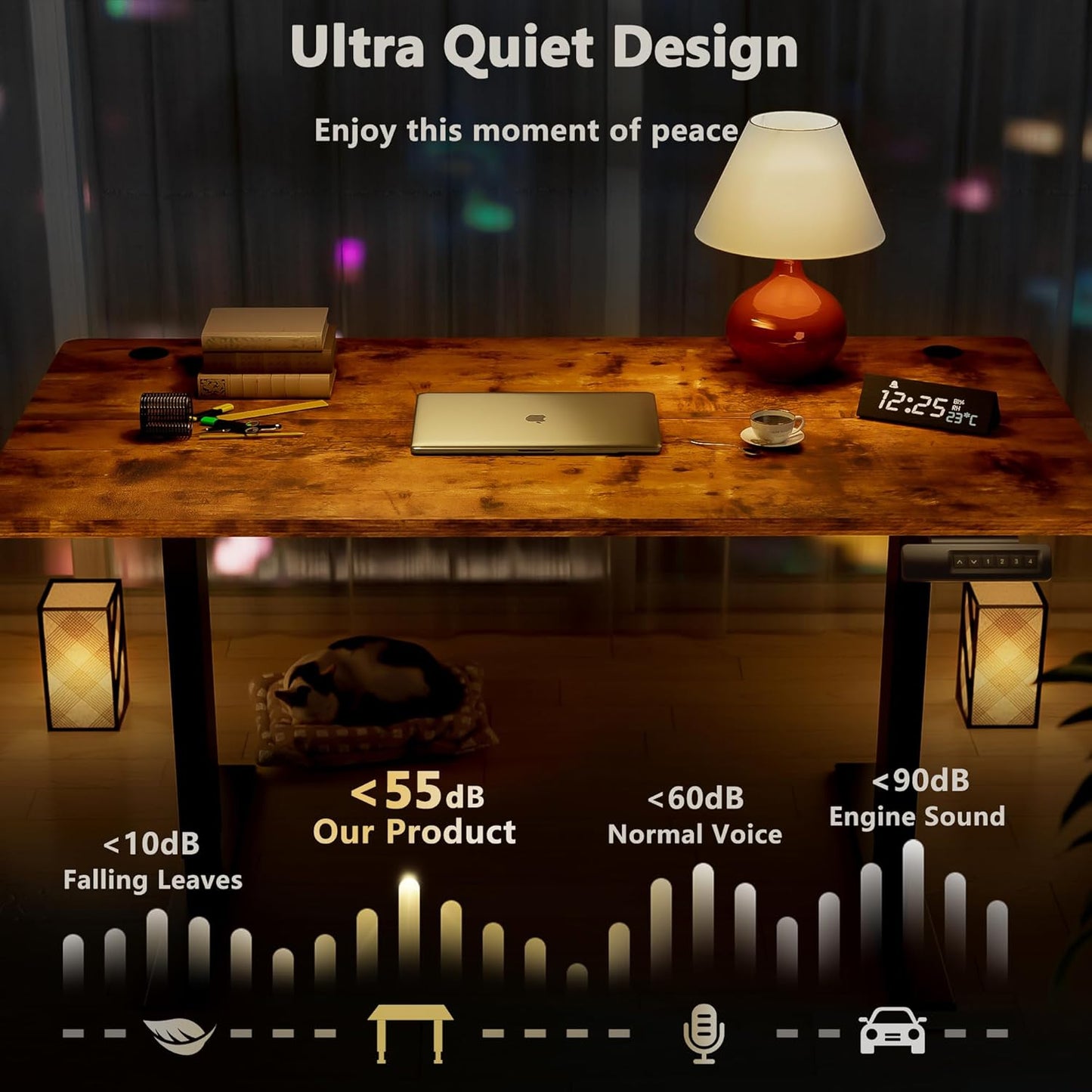 Himimi Electric Standing Desk 55 x 24 inch for Home Office,Sit-Stand Adjustable Desk with Memory Presets,Height Adjustable Desk for Gaming/Working,Free Hook, Lockable Wheels,Mouse Pad,Brown