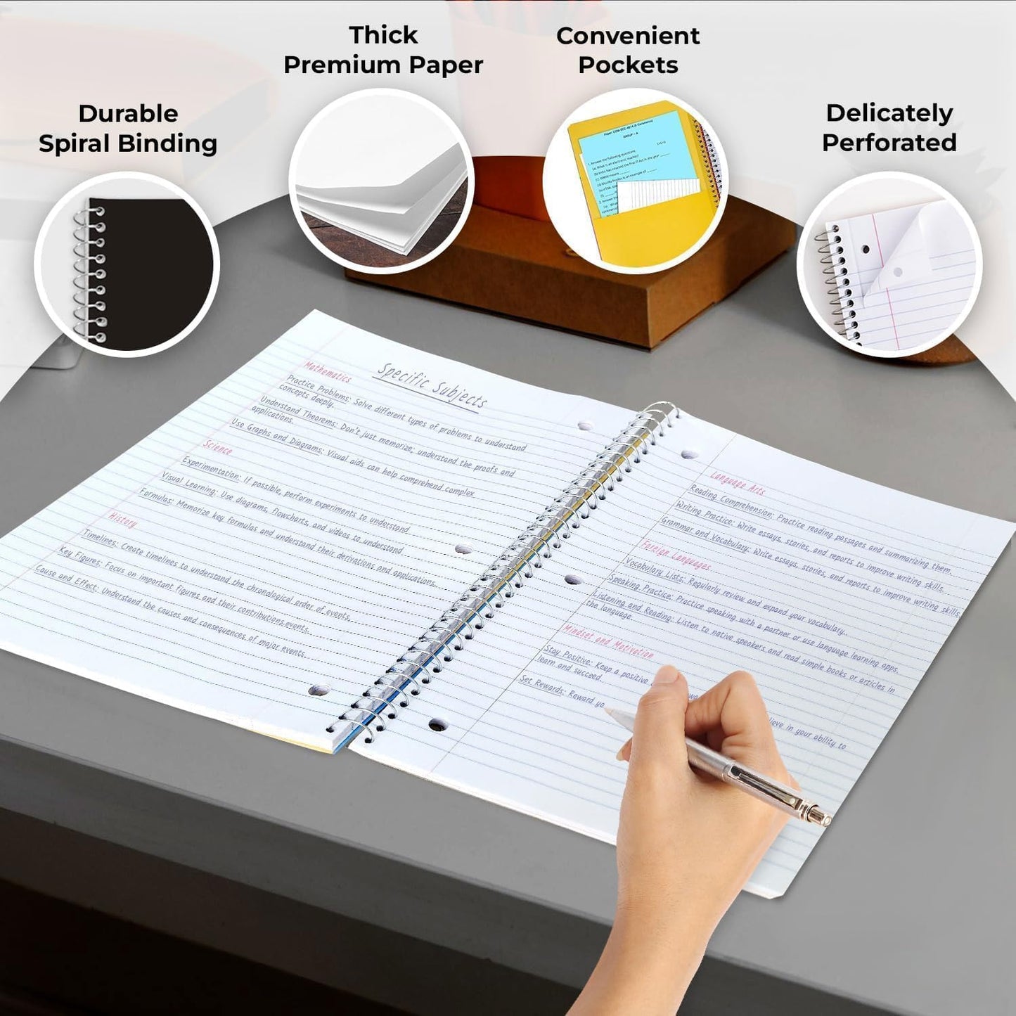 1 Subject Spiral Notebook, 12 Pack, College Ruled, Water Resistant Cover, Thick 140 Pages/Book (70 Sheets), 8 x 10-1/2, 3 Hole, Bulk School & Office, Black Cover