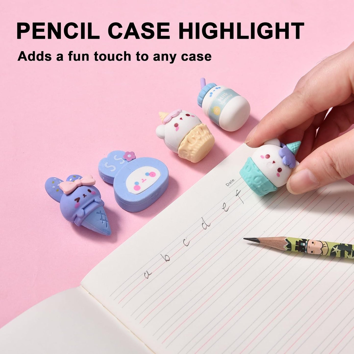 16Pcs Cute Ice Cream Shaped Erasers for Kids, Fun Food Eraser for School Classroom Rewards Party Favors