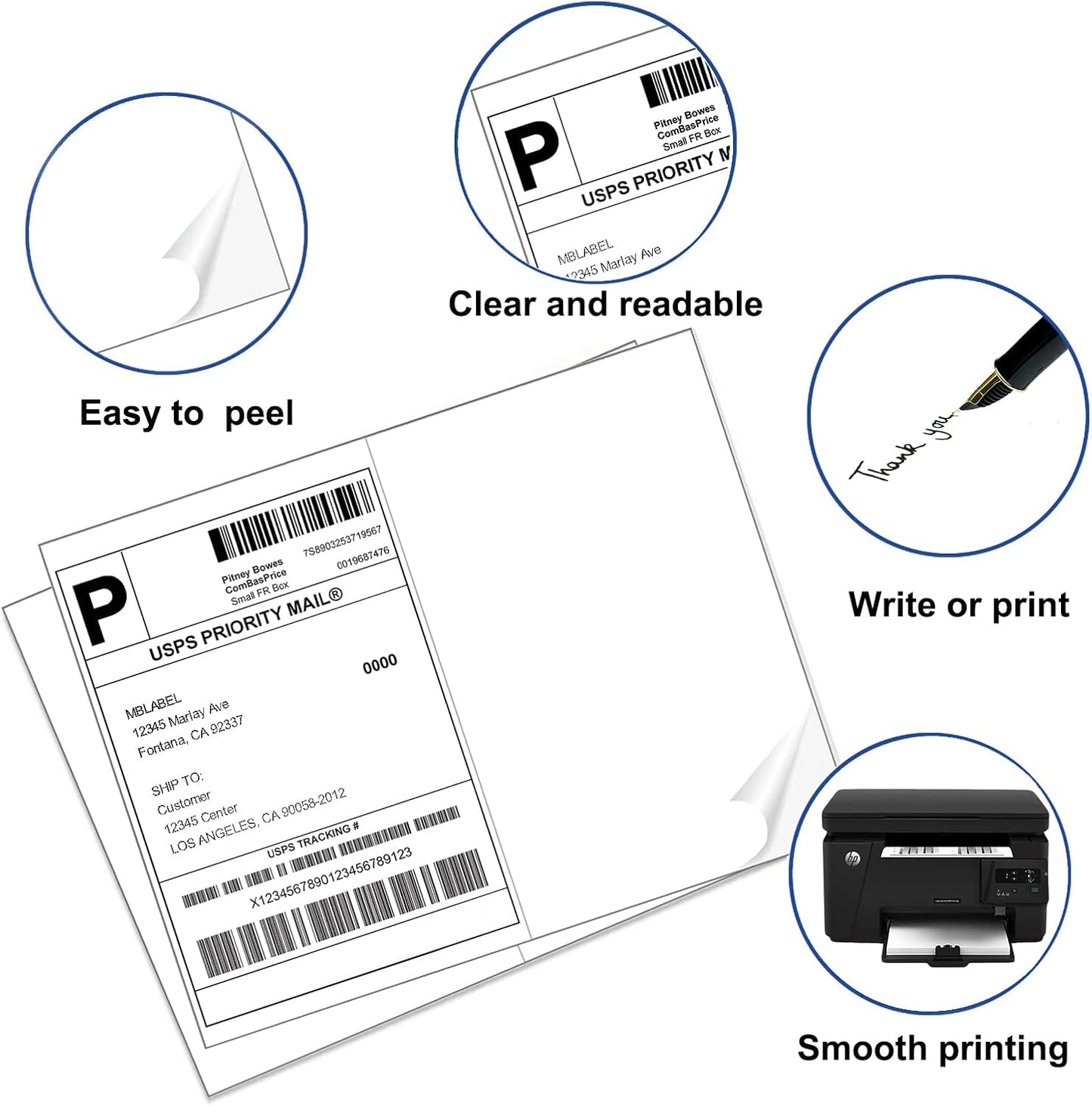 Half Sheet Shipping Labels, 8.5" x 5.5" Address Labels, Half Sheet Self Adhesive Mailing Labels for Laser & Inkjet Printers (150 Sheets, 300 Labels)