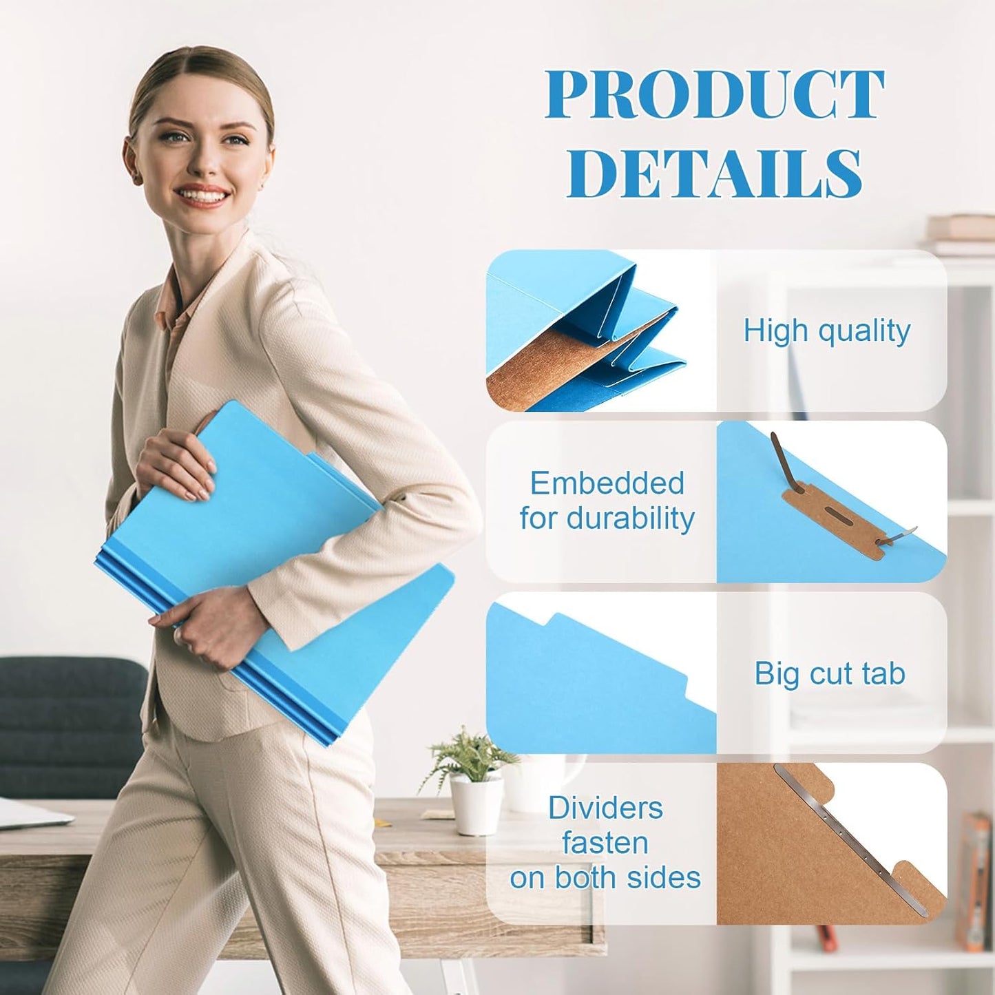 24 Pcs Classification Folders Letter Size, 1 Divider Pressboard File Folder with Fasteners, Expanding File Organizer Bulk for Teachers, Clergy, Office, Church, Christmas Donations (Blue)