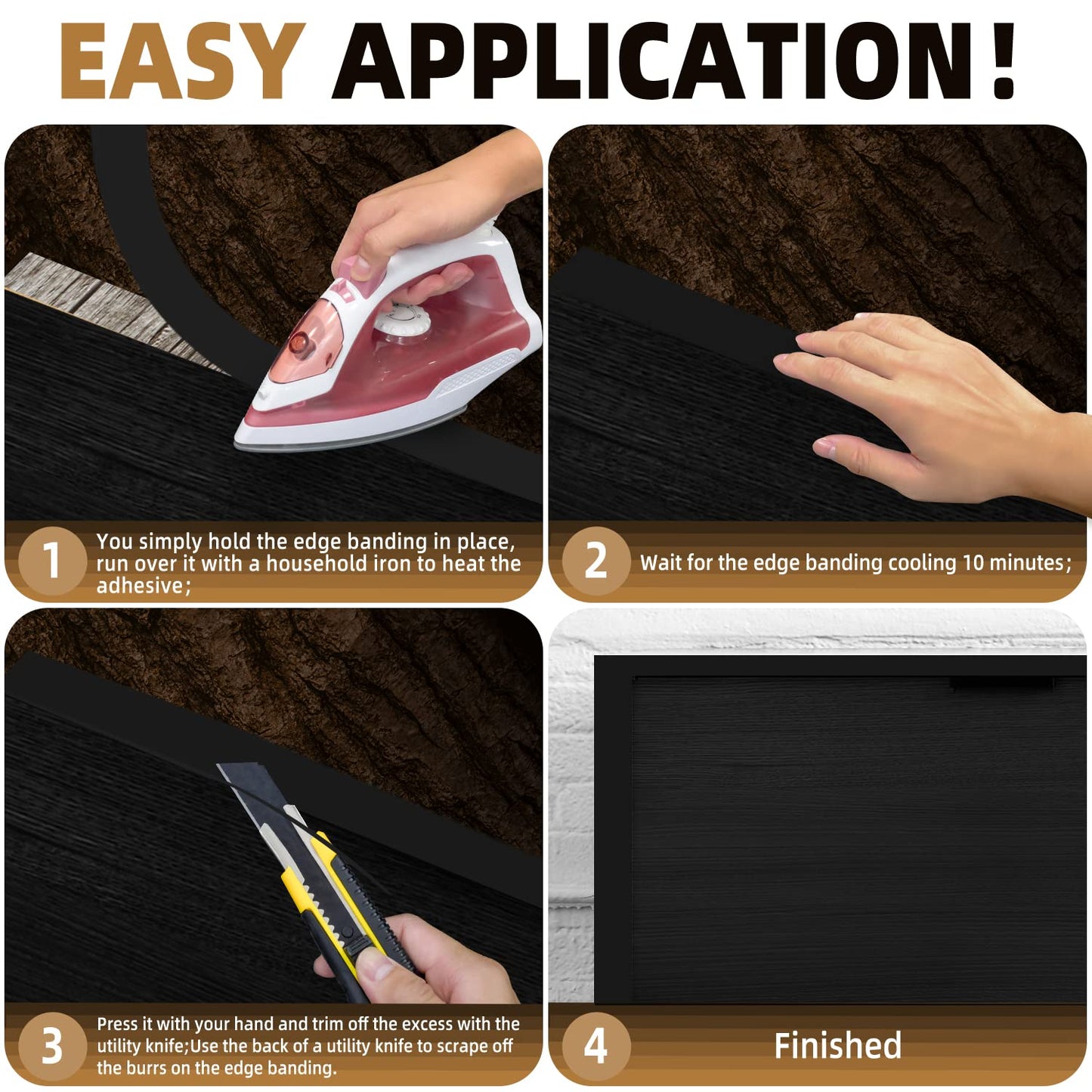 GSCIT Club Black Melamine Edge Banding, 1/2 inch x 25ft Edge Banding with Hot Melt Adhesive Pre-glued Cabinet Edge Banding Flexible Black Veneer Edging for Plywood