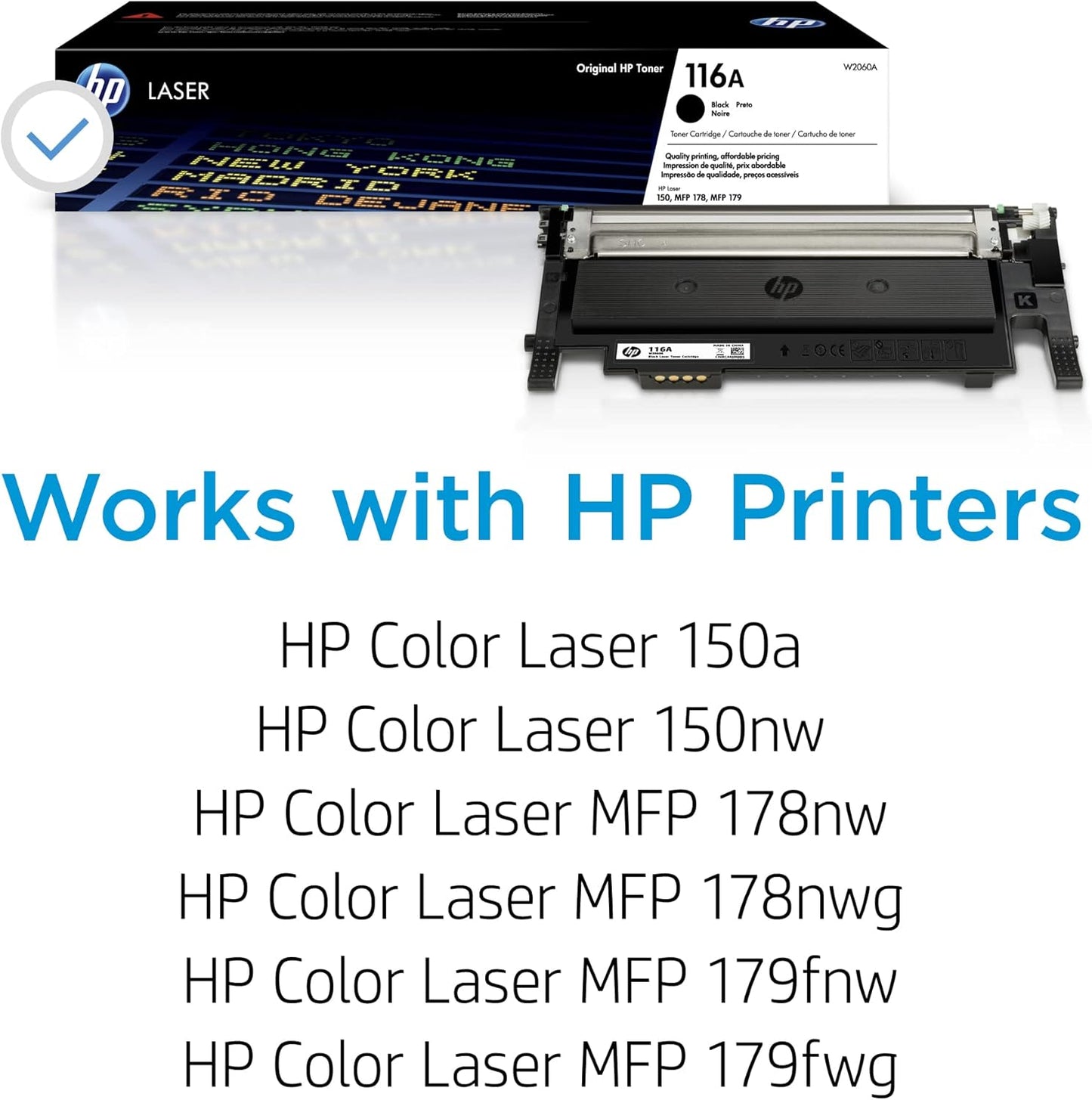 HP 116A Black Toner Cartridge | Works with HP Color Laser 150 Series, HP Color Laser MFP 178, 179 Series | W2060A
