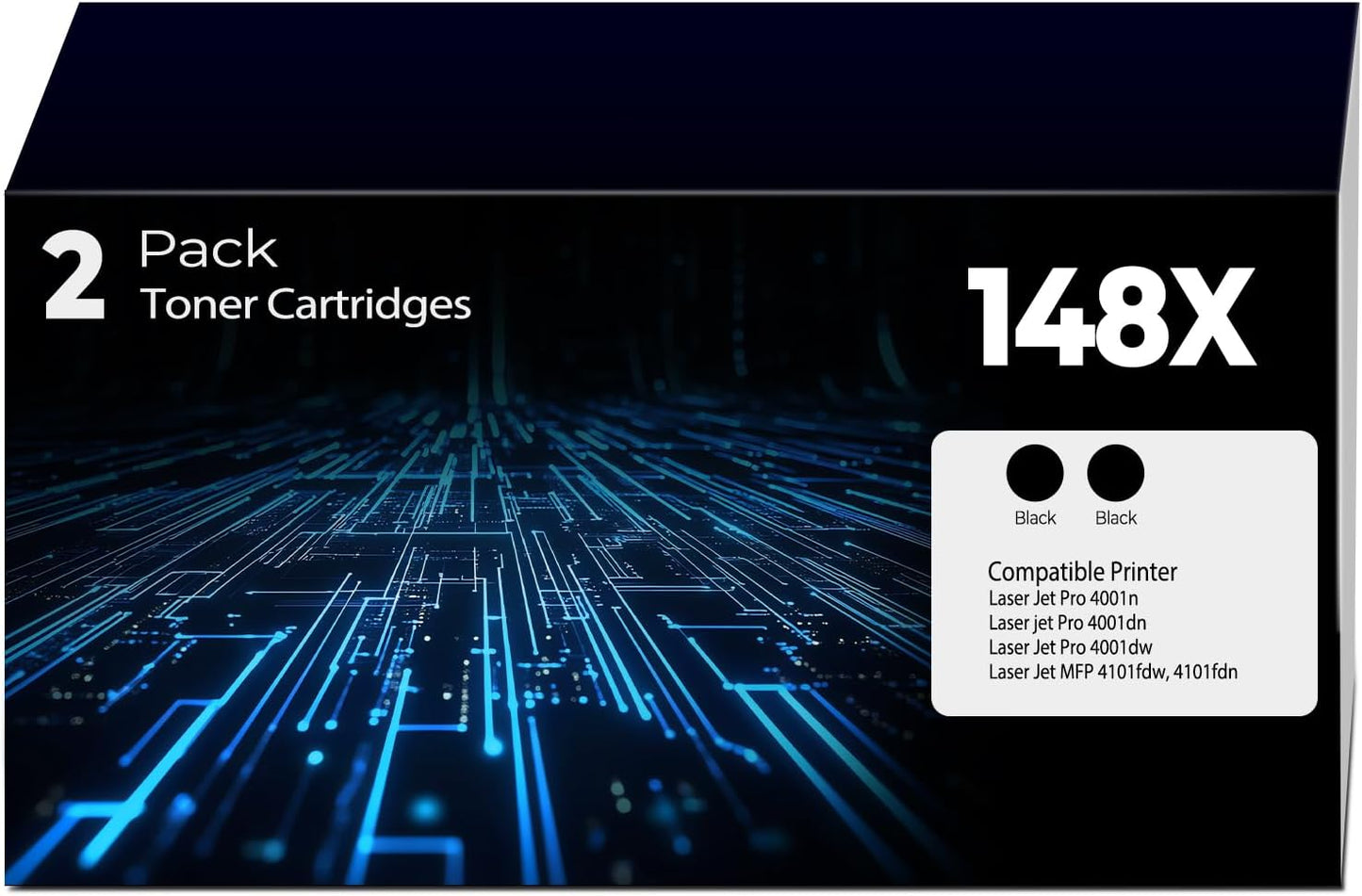 148X Black High Yield Toner Cartridge W1480X 4001n 4101fdw 4001dn Toner 2 Pack Replacement for HP 148X 148A Toner Cartridges HP148X Work with HP Laser Jet Pro 4001n 4001dn 4001dw MFP 4101fdw 4101fdn