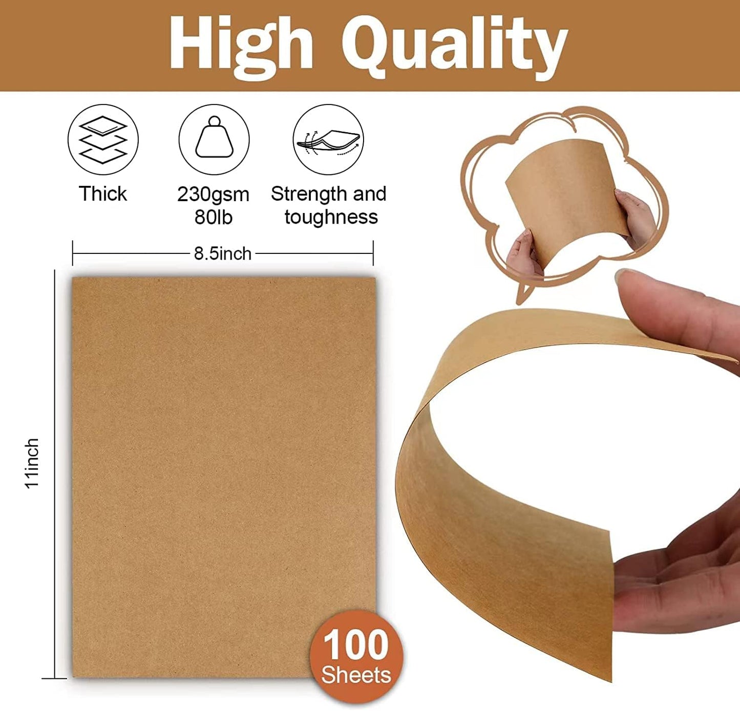 100 Sheets Kraft Paper Brown Cardstock 8.5 x 11, Goefun 80lb Card Stock Printer Paper for Invitations, Menus, Crafts, DIY Cards