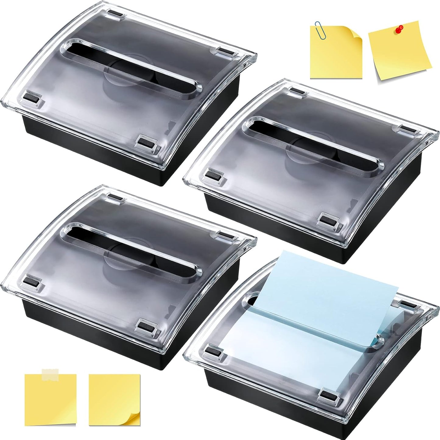 4 Pieces Pop up Notes Dispenser Black Base Sticky Note Holder Clear Top Sticky Pad Holder for Desk Sticky Pad Container Acrylic Memo Organizer Fits for 3 x 3 Inches Reminder School Office Home Store