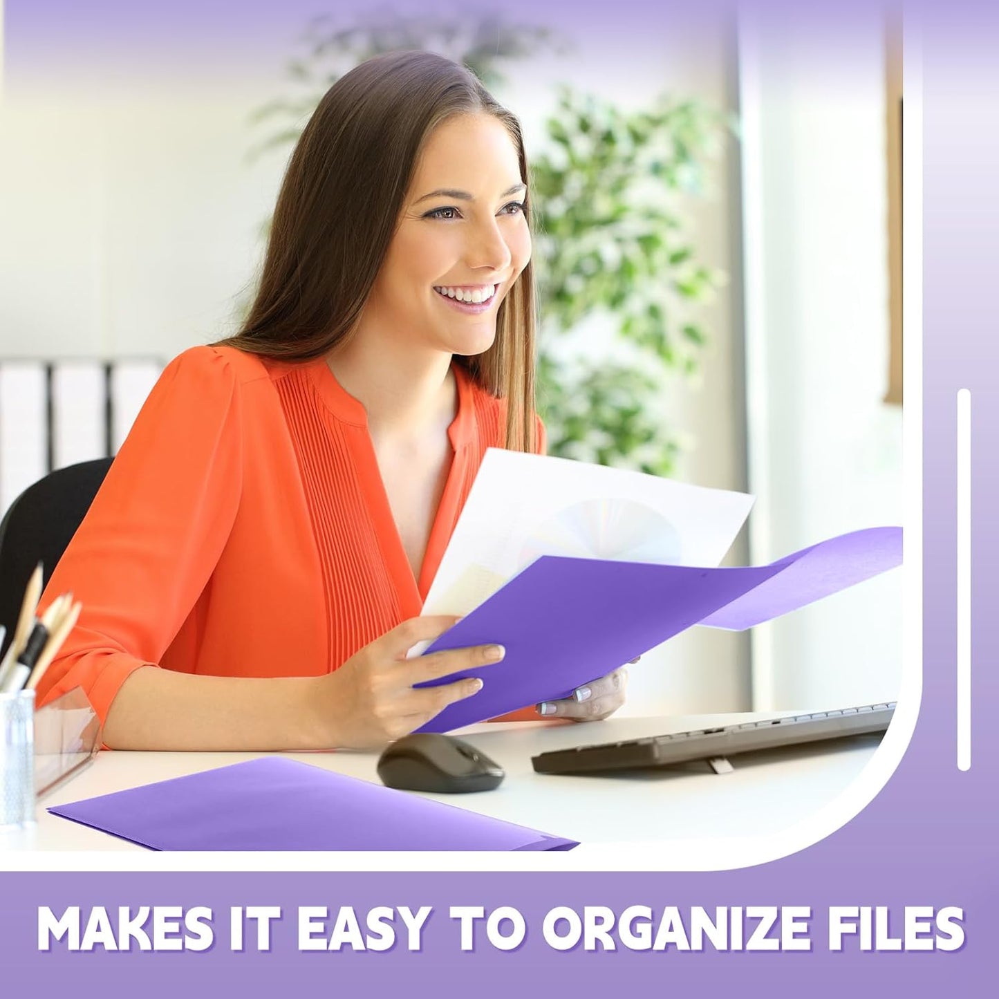 Henoyso 100 Pcs Plastic Folders with Clear Front Pockets Bulk Heavy Duty File Folders with 2 Pockets and Card Slot for Student Teacher Back to School Supplies Office Presentation (Purple)