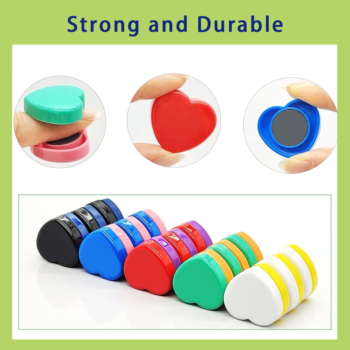 Fridge Magnets, 60 Pcs Mini Cute Magnets for Fridge, Locker, Kitchen, Office (10 Colors, Heart)