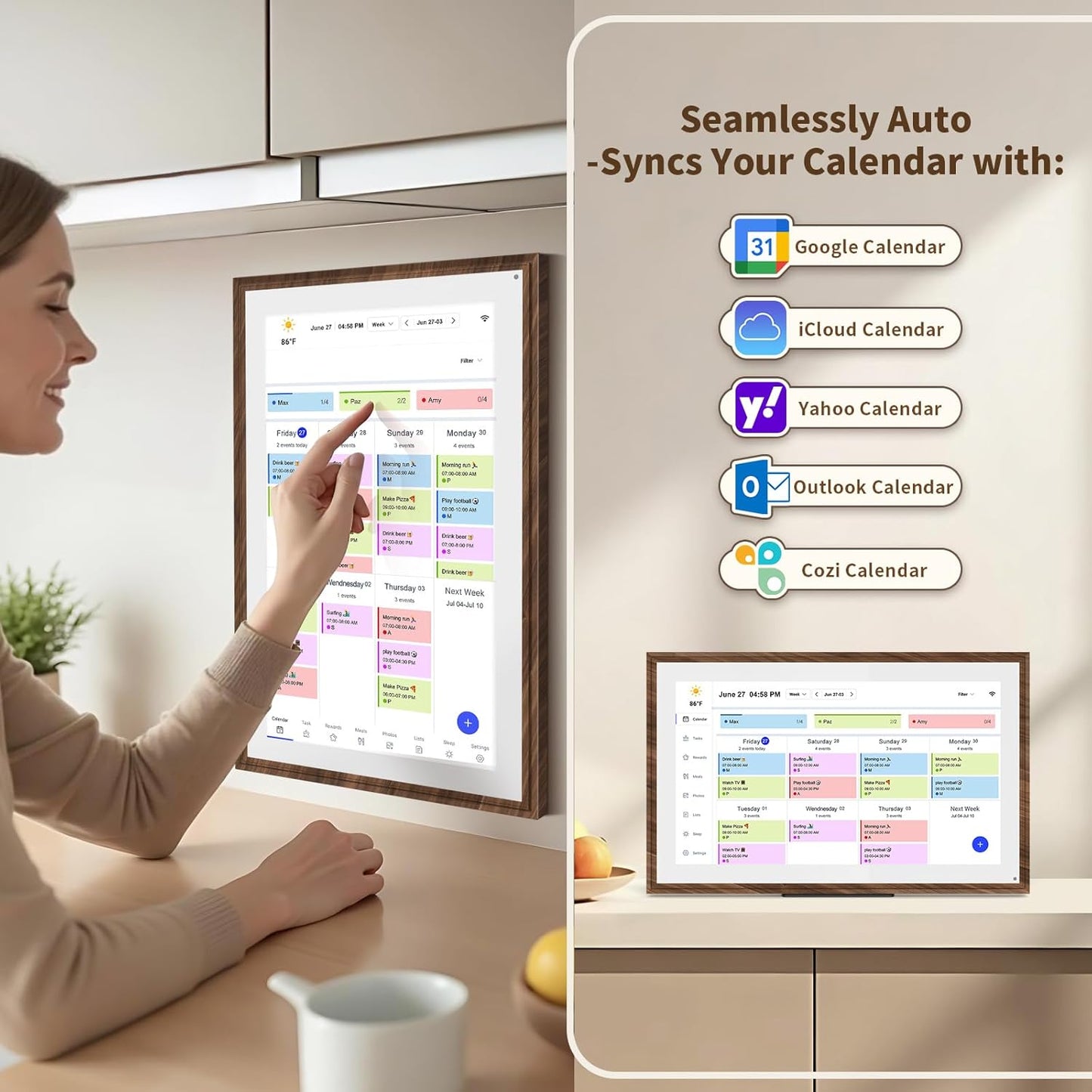 15.6 Inch Digital Calendar Chore Chart with Touchscreen - Full HD Interactive Display, Wall & Desk Mountable Family Planner, To-Do List & Meal Planner, Ideal for Home Organization & 2025 Scheduling
