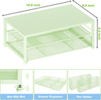 Desk Organizers and Accessories, 2-Tier Computer Monitor Stand Riser with Drawer and 2 Pen Holders, Laptop Stand, Office Desk Accessories for Office Supplies, Green