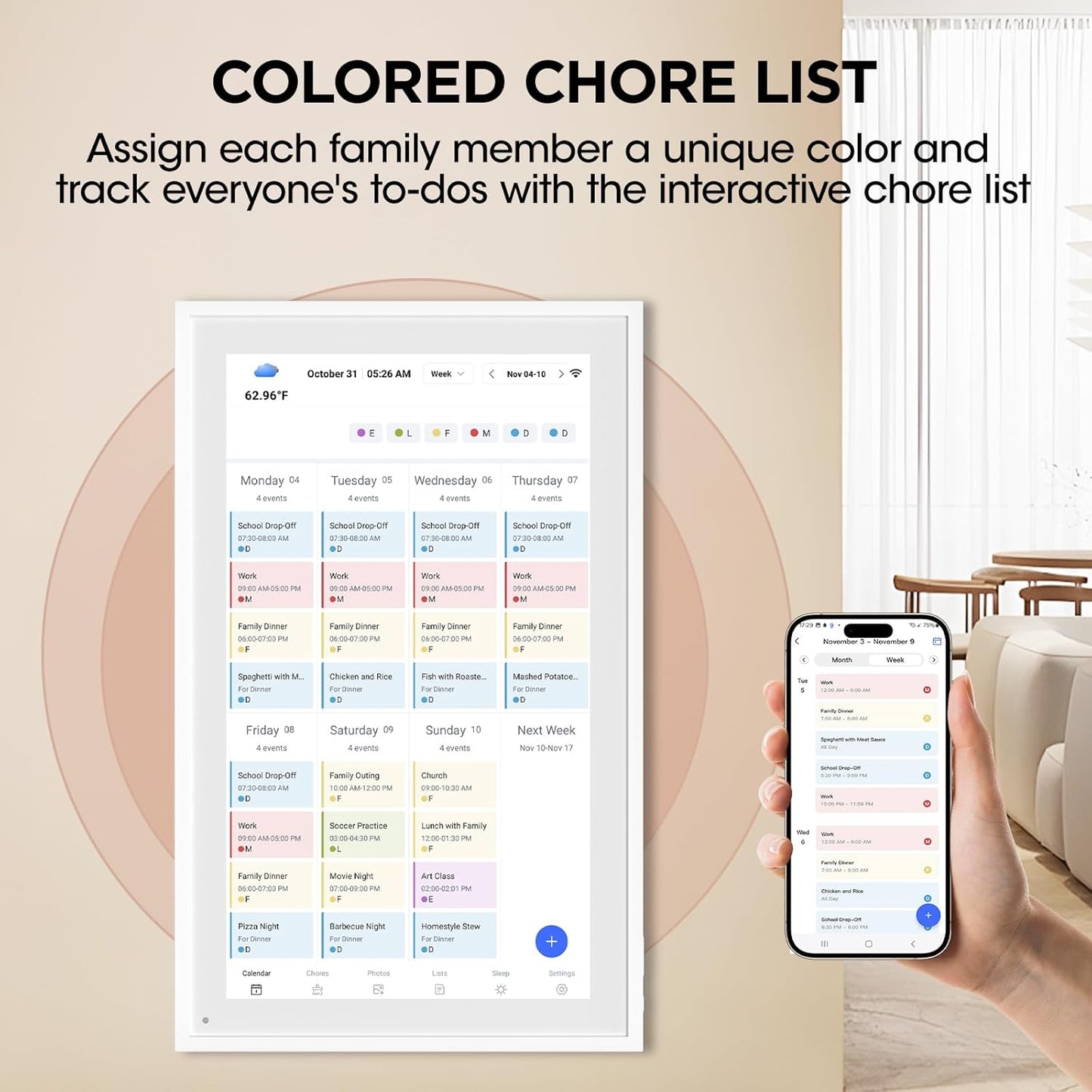 10.1 Inch Smart Digital Calendar, Electronic Desk Calendar, 1920 * 1080 IPS Full HD Touch Screen Display for Family Meal Planner Support - Streamline Household Organization