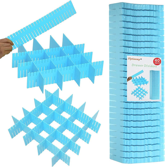 40Pcs Drawer Dividers, Adjustable Drawer Organizer for Socks, Underwear, Makeup, Can Help Tidy Kitchen, Bedroom, Dresser Blue