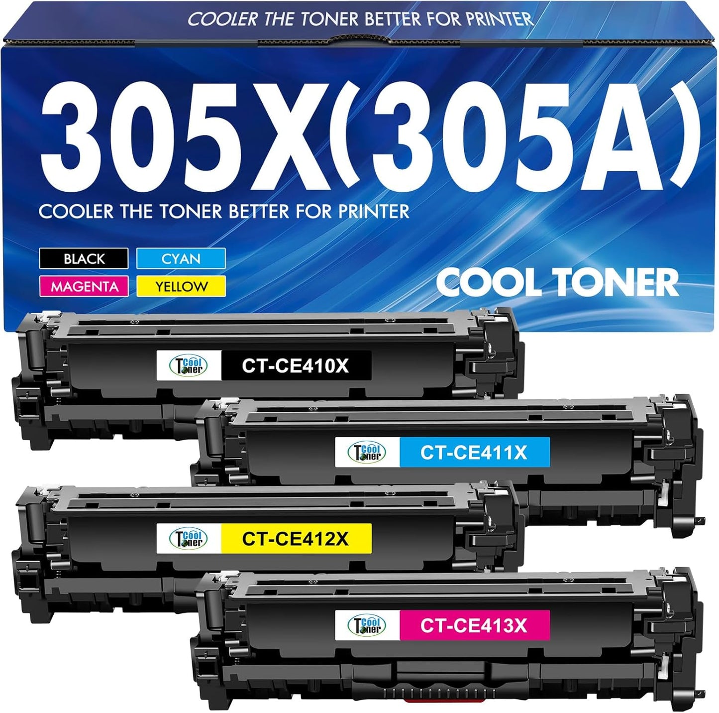305X 305A Toner Cartridge 4-Piece Combo Pack Compatible for HP 305X 305A CE410X CE411X CE412X CE413X for HP Laserjet Pro 400 Color MFP M451nw M475dn M451dn M351 M375 M451 M475 Series Printer