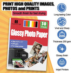 Glossy Photo Paper 8.5x11, 53 LB/200 gsm, 30 Sheets, Letter Size, Photo Paper for Inkjet Printer, Photo Printer Paper, Picture Paper